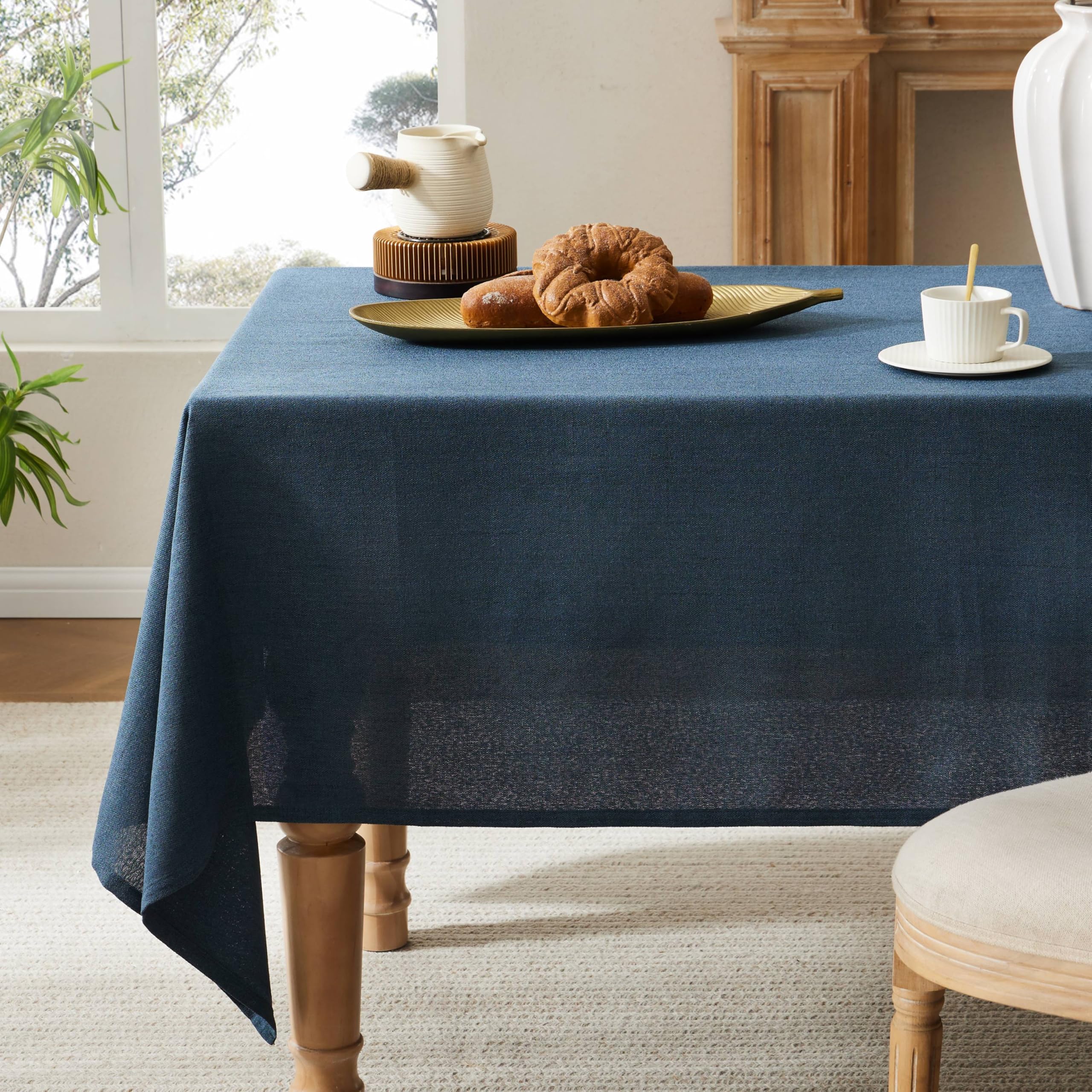 YZJZEDS Linen Tablecloth for Rectangle Table, 60x84 Inch Navy, Farmhouse Style Navy Blue Tablecloth, Water Resistant Burlap Tablecloths for Dining