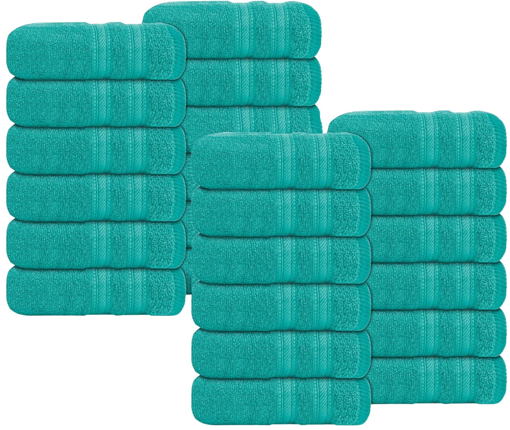 WovenWonder Luxury Flannel Face Cloth Set Egyptian Cotton Super Soft Fingertip Towels 500 GSM Hotel Quality Soft Feel Washcloths (30 x 30 CM) (Teal, 24 Pack)