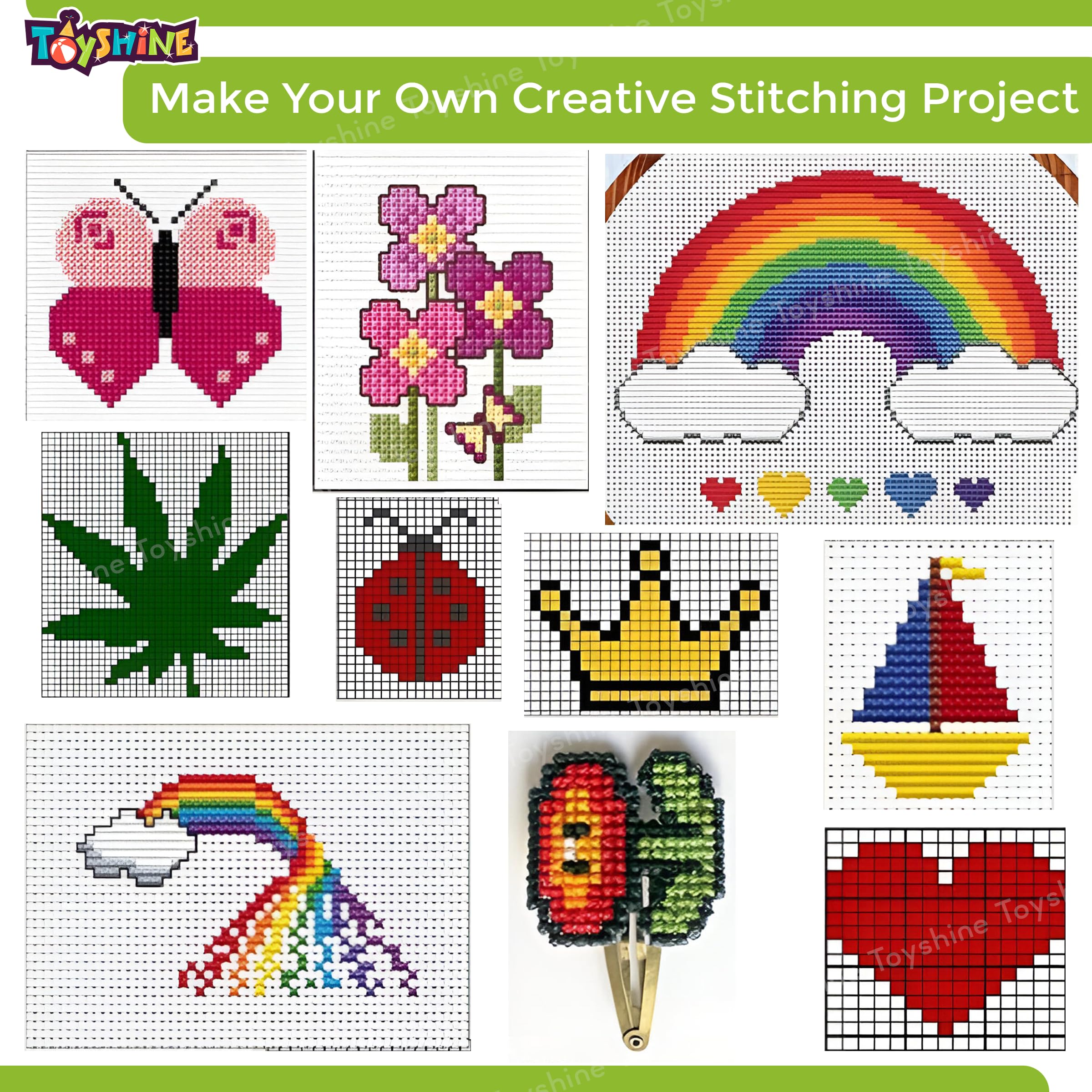 Toyshine Cross Stitch 15 in 1 Craft Embroidery Kit Stitching Game Make Your Own Cross Stitch Bag | Keychain & Photo Frame DIY Skill Development Art and Craft Kit, Birthday Gifts Toys for Girls Age 8+ - Image 4 thumbnail