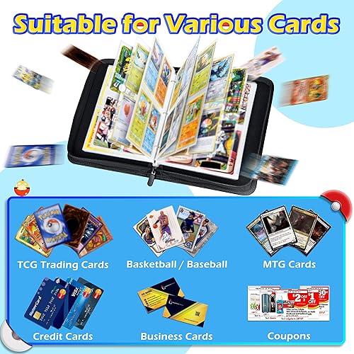 Miniatura 5 de VWAHNANA Card Binder for Pokemon Card Binder, 400 Pockets Card Holder Binder, 4 Pocket for Pokemon Trading Cards in 50 Card Sleeves, for PTCG Card