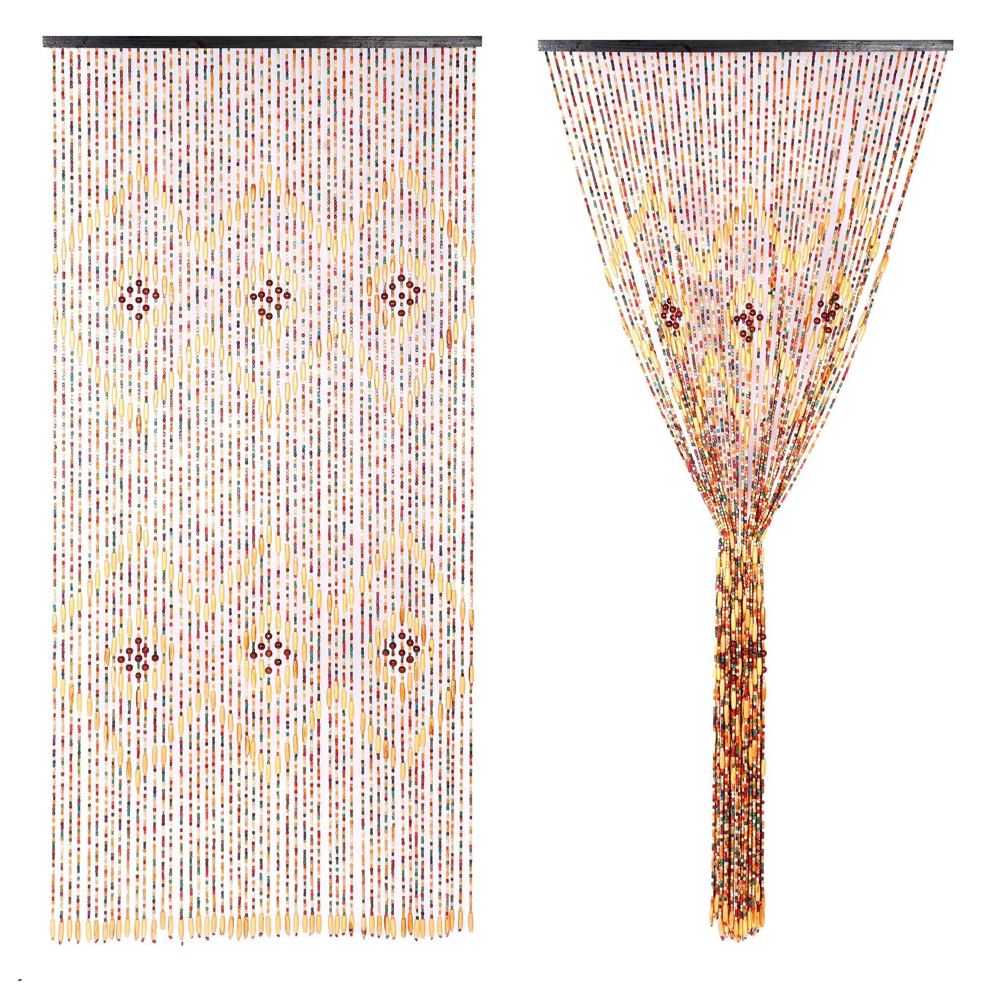 Rideau de Porte en Bambou avec Perles, 52 Fils de Rideaux en Perles pour Encadrements de Porte, Rideau de Porte Moustiquaire en Perles de 90x200cm, Rideau en Perles Diviseur de Porte Fait Main