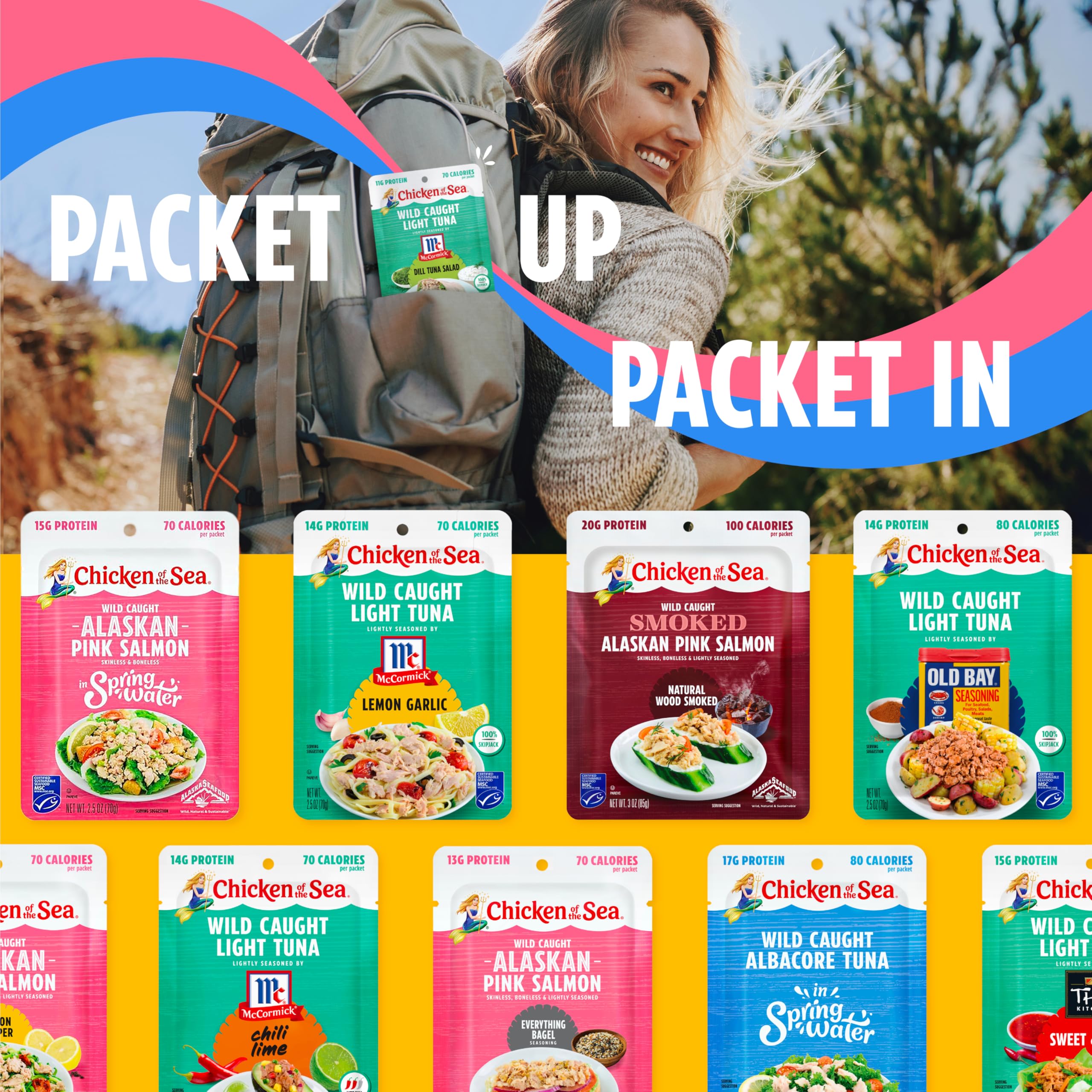 Chicken of the Sea Packet Up! Alaskan Pink Salmon Salad Kit, 4.1 oz. Packets, 12-Count – High Protein Snack – Make Salmon Salad for Easy, Nutritious Ready to Eat Meals