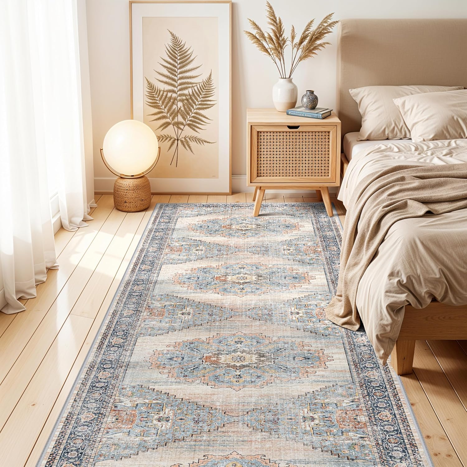 TOPRUUG Washable 2x8 Hallway Runner Rug: Non-Slip Low-Pile Rugs for Kitchen Bedroom Beside Bathroom Ultra Thin Soft Easy Clean for Hardwood Floors & High Traffic Areas (Blue, 2X8)