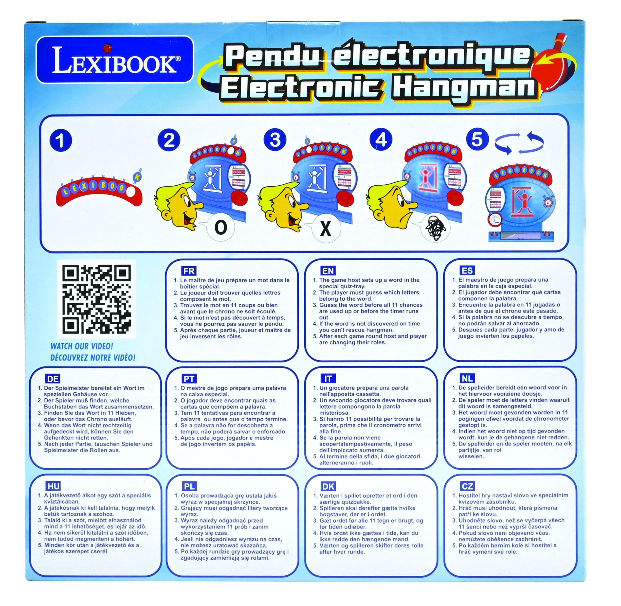Lexibook L’impiccato elettronico, Gioco da Tavolo per Bambini e Famiglie, ortografia e vocabolario, JG800LXB