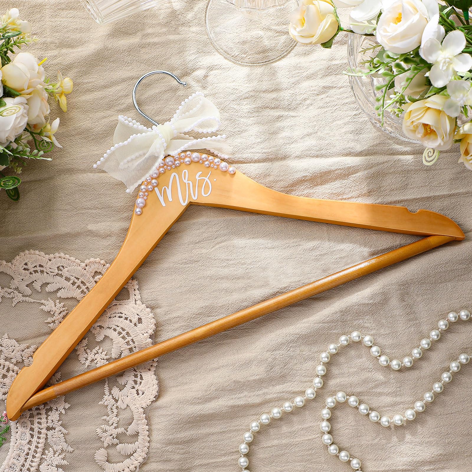 Yuntau Bride Hanger for Wedding Dress Wooden Mrs Hanger,Wood Color,Mrs