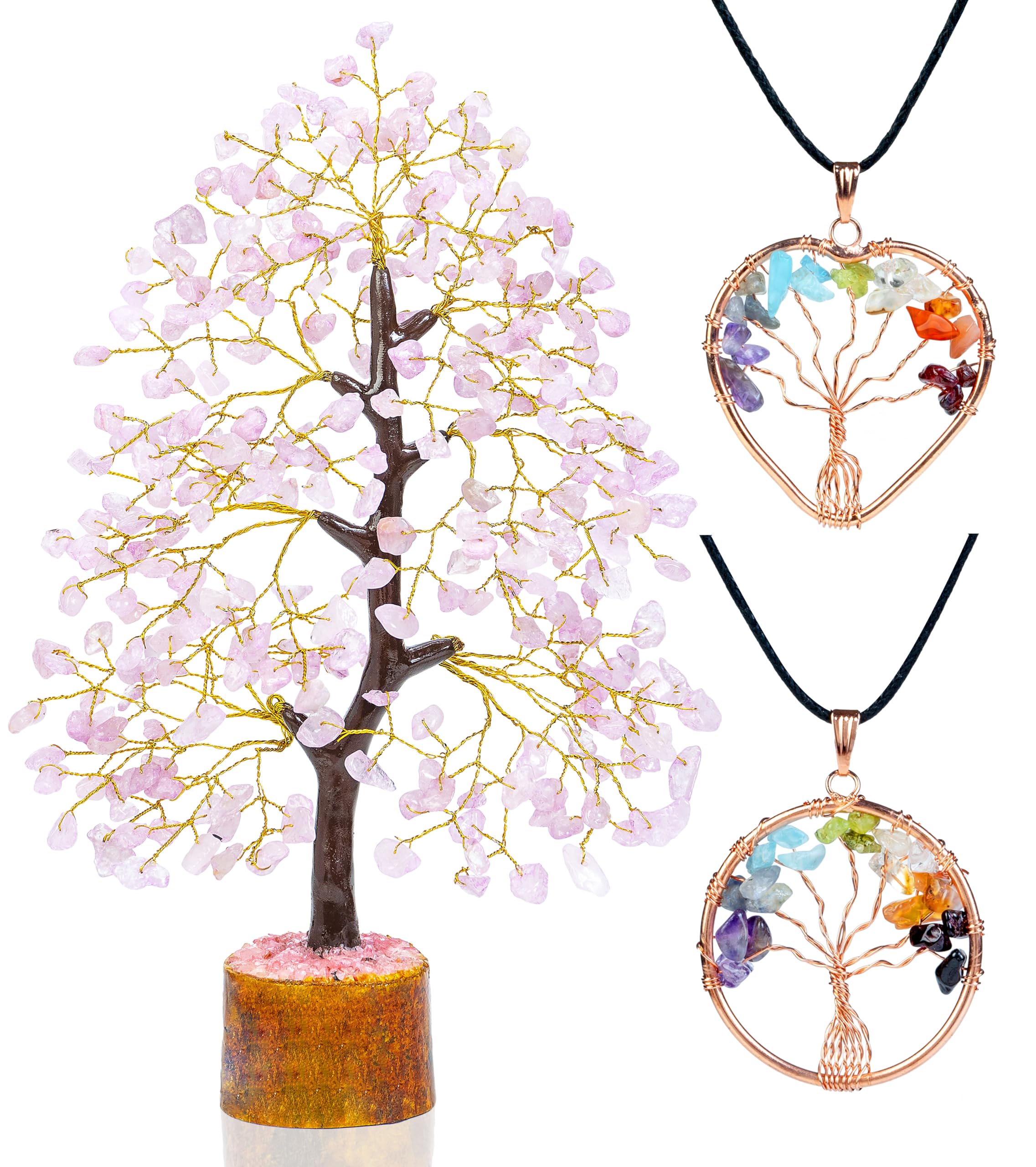 Shawn Rose Quartz Gem Tree – Artificial Bonsai Tree, Healing Crystal Home Decor, Feng Shui, Spiritual Gift, Good Luck Gift, 10-12 Inch