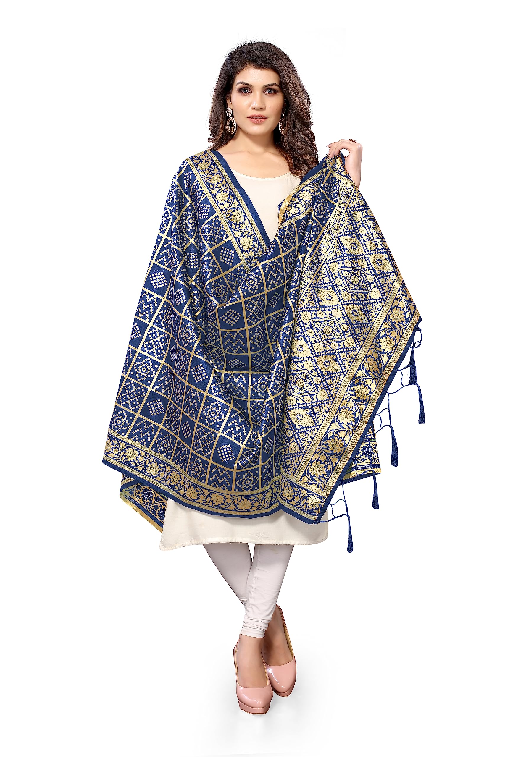 Jaanvi fashionWomen's Bandhani Floral Woven Silk Dupatta With Zari Work