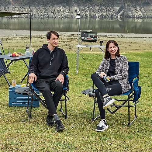 Miniatura 9 de EVER ADVANCED Silla de directores de camping con mesa auxiliar, silla plegable portátil con tamaño compacto, silla de césped resistente con bolsillo
