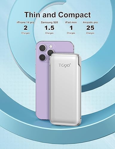 Miniatura 4 de TG90 Paquete de 2 baterías externas con cables integrados y enchufe de pared, cargador portátil ultra delgado de 10000 mAh para teléfonos celulares