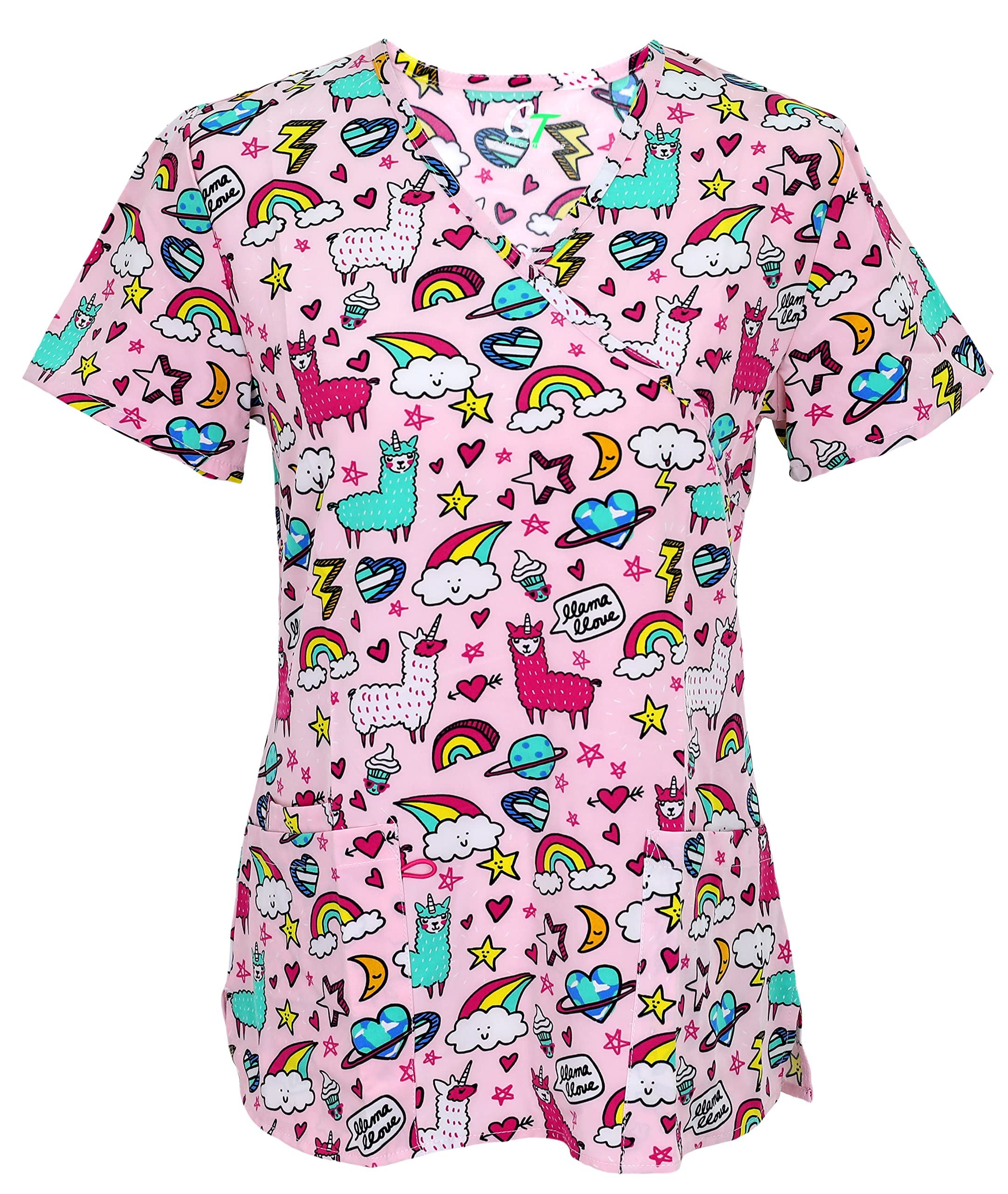 Green TownWomen's Performance Stretch Mock Wrap Medical Scrub Tops