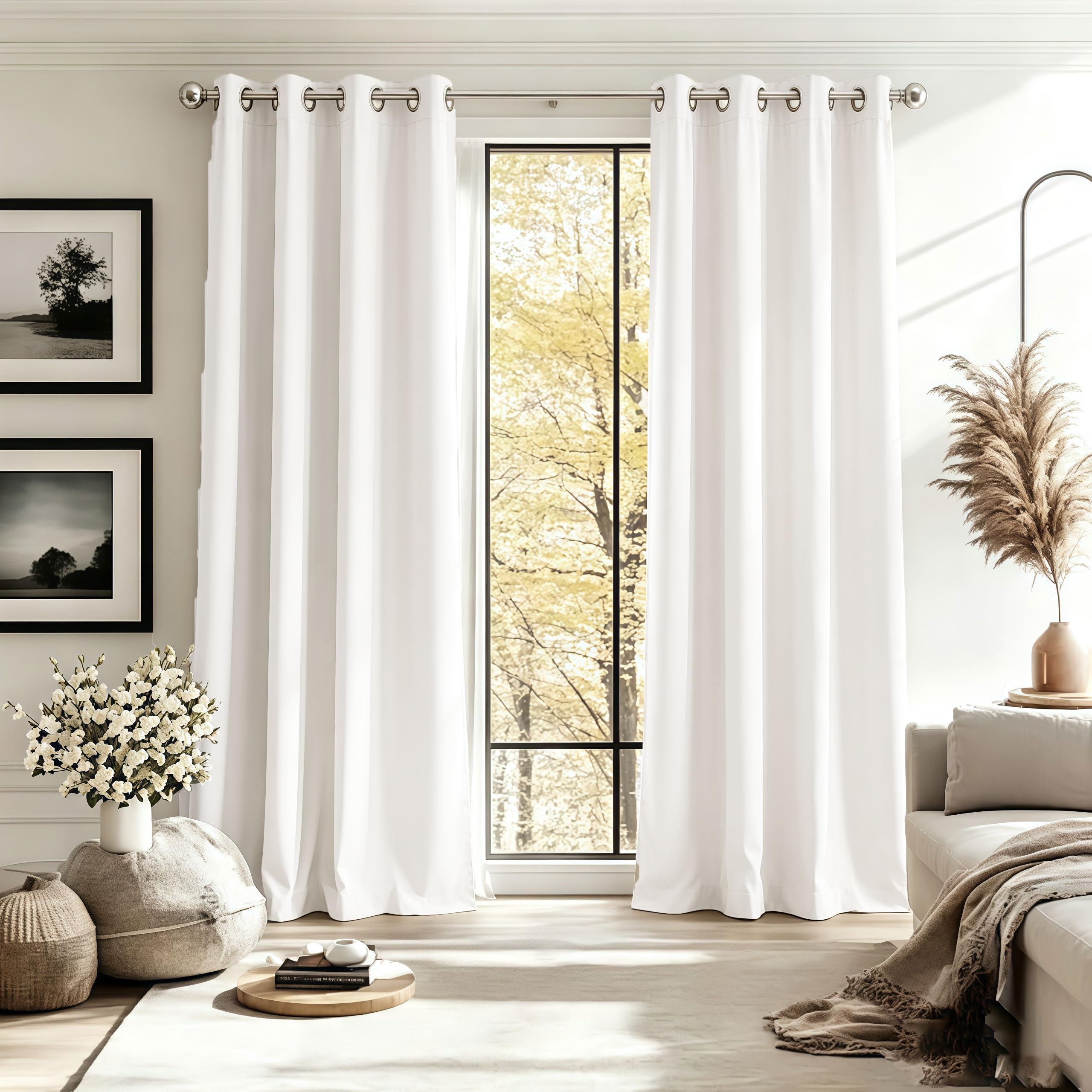 LIUJYUAN Black Out Curtain 285 x 220 cm Privacy Protection, Rod Pocket, with Eyelet Eyelet Curtain, Window Thermal Insulated Energy for Balcony, Kithcen Window, White
