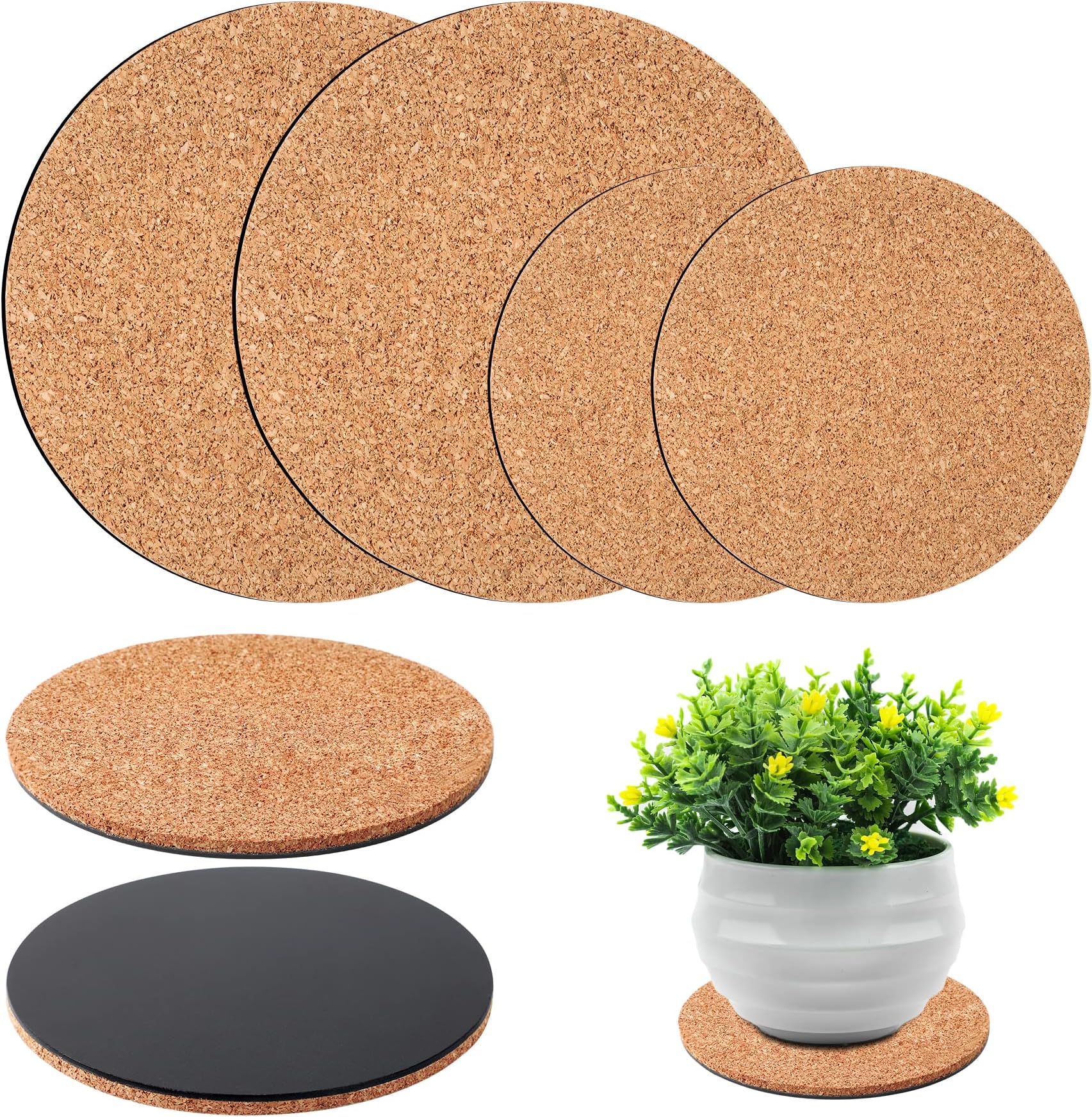 Cork Plant Coasters,Augshy 4 Pieces Cork Plant Mats for Indoor Plants