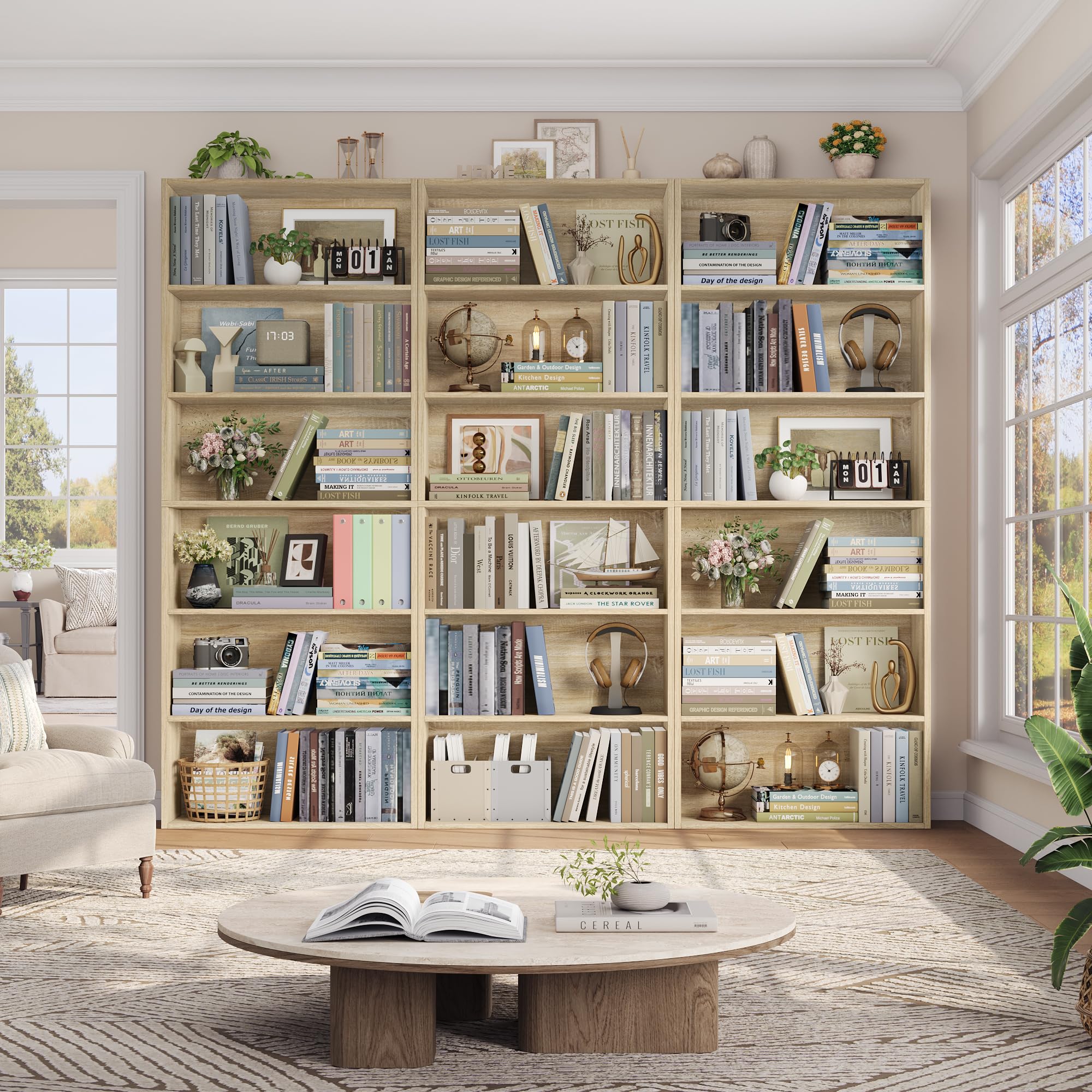 FOTOSOK 6 Tier Tall Bookshelf Bookcase with Open Display Shelves, Light Oak — product photo
