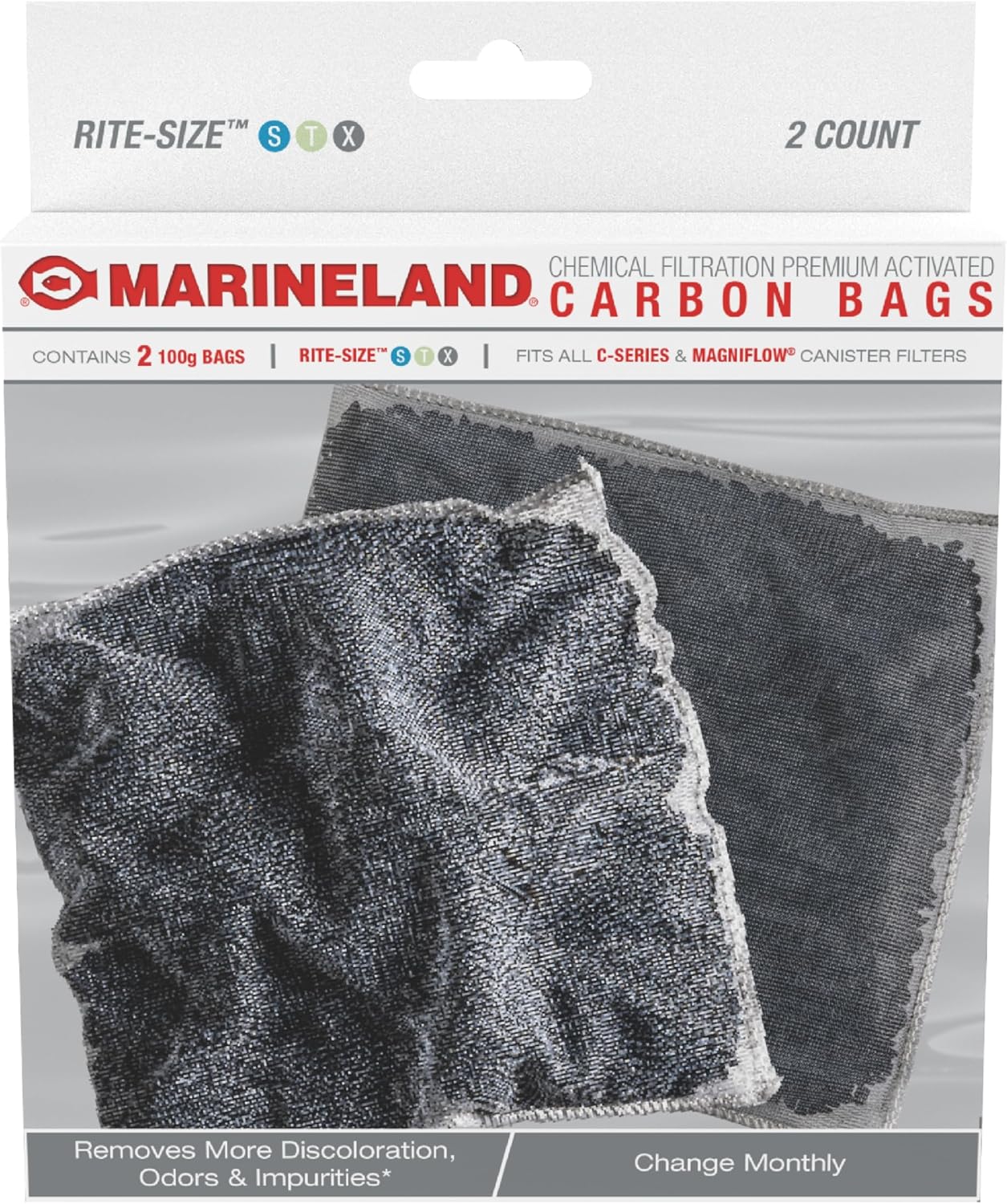Marineland Carbon Bags, 2 Count, Support Chemical Aquarium Filtration, Rite-Size S, T and X, Fit All C-Series and Magniflow Canister Filters