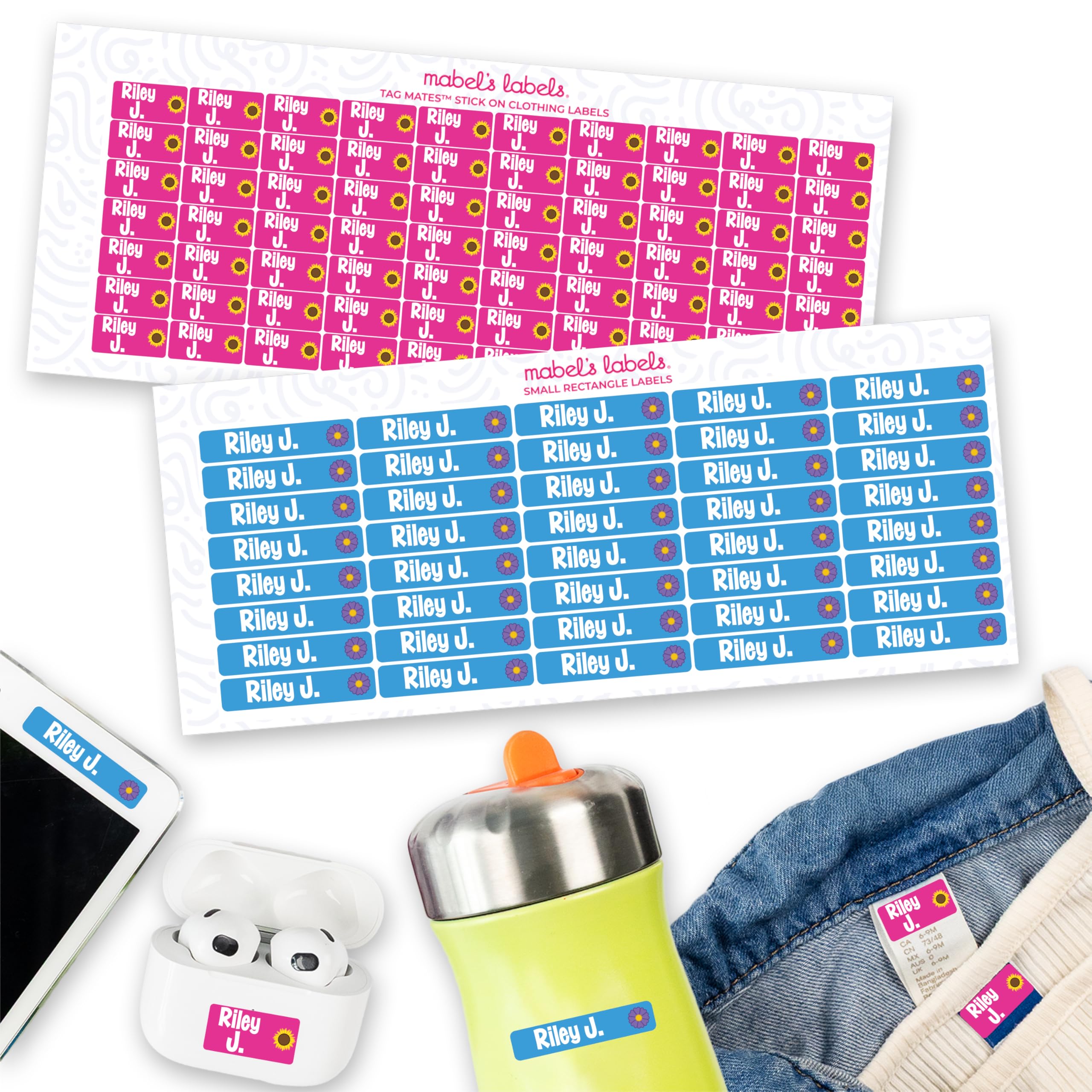 Mabel’s Labels Personalized Name Labels Multi-Purpose Value Pack – 110 Custom Laundry-Safe, Waterproof Kids’ Name Labels for School, Clothing, Camp,