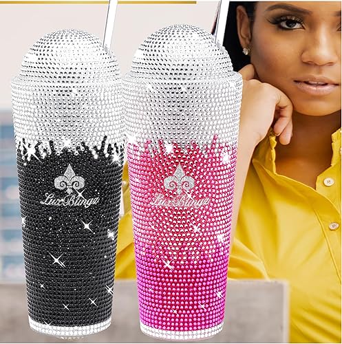 Miniatura 5 de LUXBLINGZ Juego de 5 vasos brillantes de diamantes de imitación y acero inoxidable