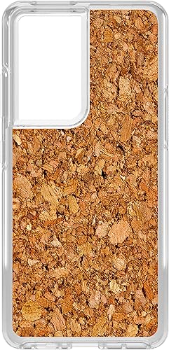 Clear Shockproof Hybrid Case for Samsung Galaxy S21 Ultra (6.8" Screen) - TPU Bumper, Acrylic Back, Tempered Glass Screen Protector - Dark Cork