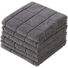 Microfiber Super Absorbent and Lint Free Terry Dish Rags | Dish Cloths Set of 6 for Household, 11 x 11 InchesGrey, 6