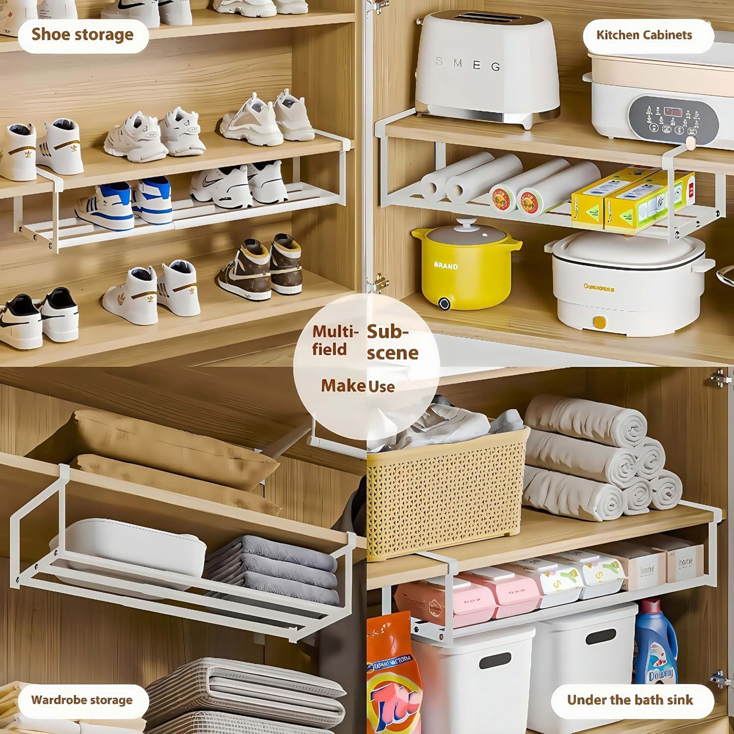 Expandable Shoe Rack, Retractable Shoe Rack, Adjustable Under Cabinet Shoe Organizer for Closet(2white)