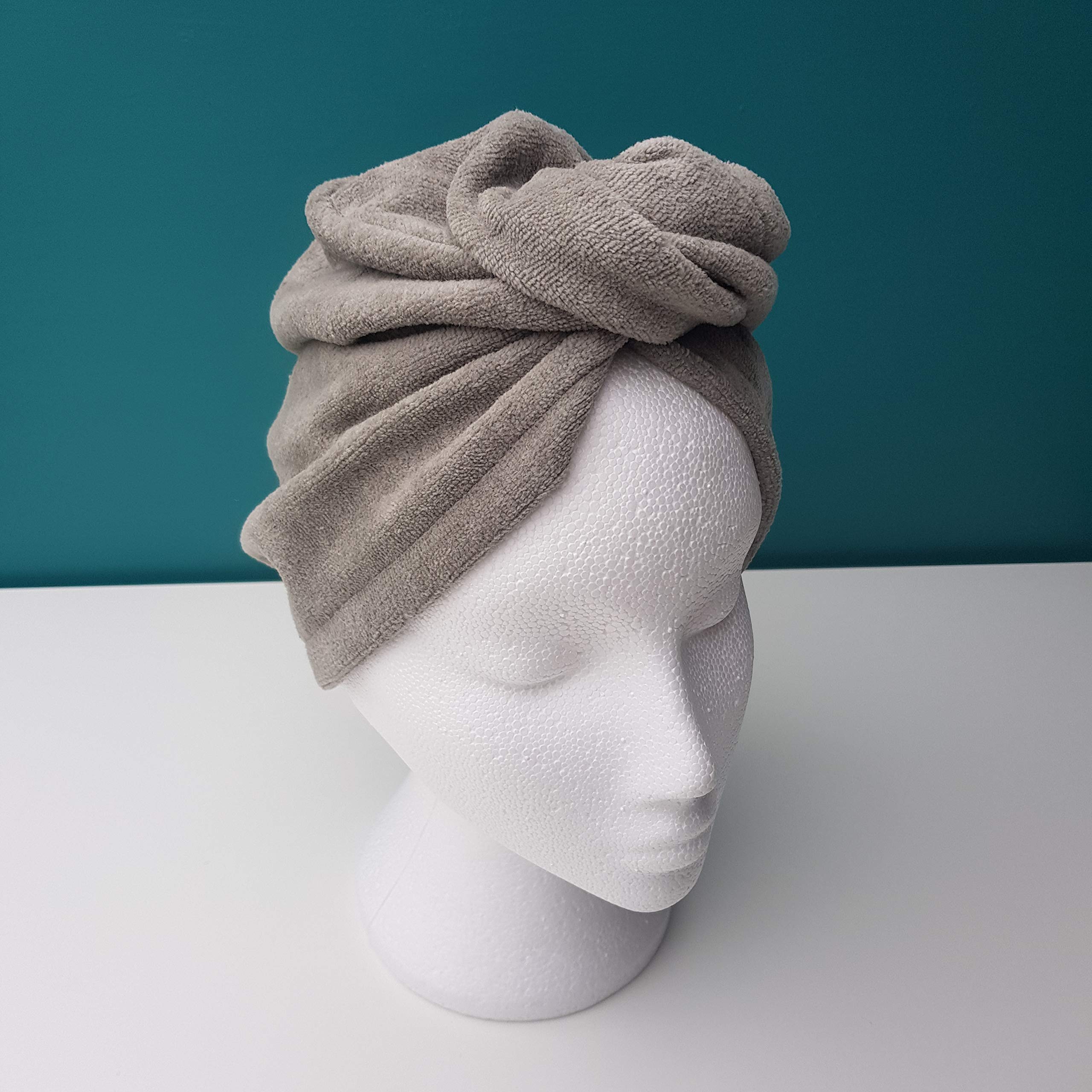 Sue Rossi Ltd Silver Hair Towel Wrap Cotton Hair Turban Towel Hair Drying Towels With Loop And Button Fastener Absorbent Bath Head Wraps (Silver)