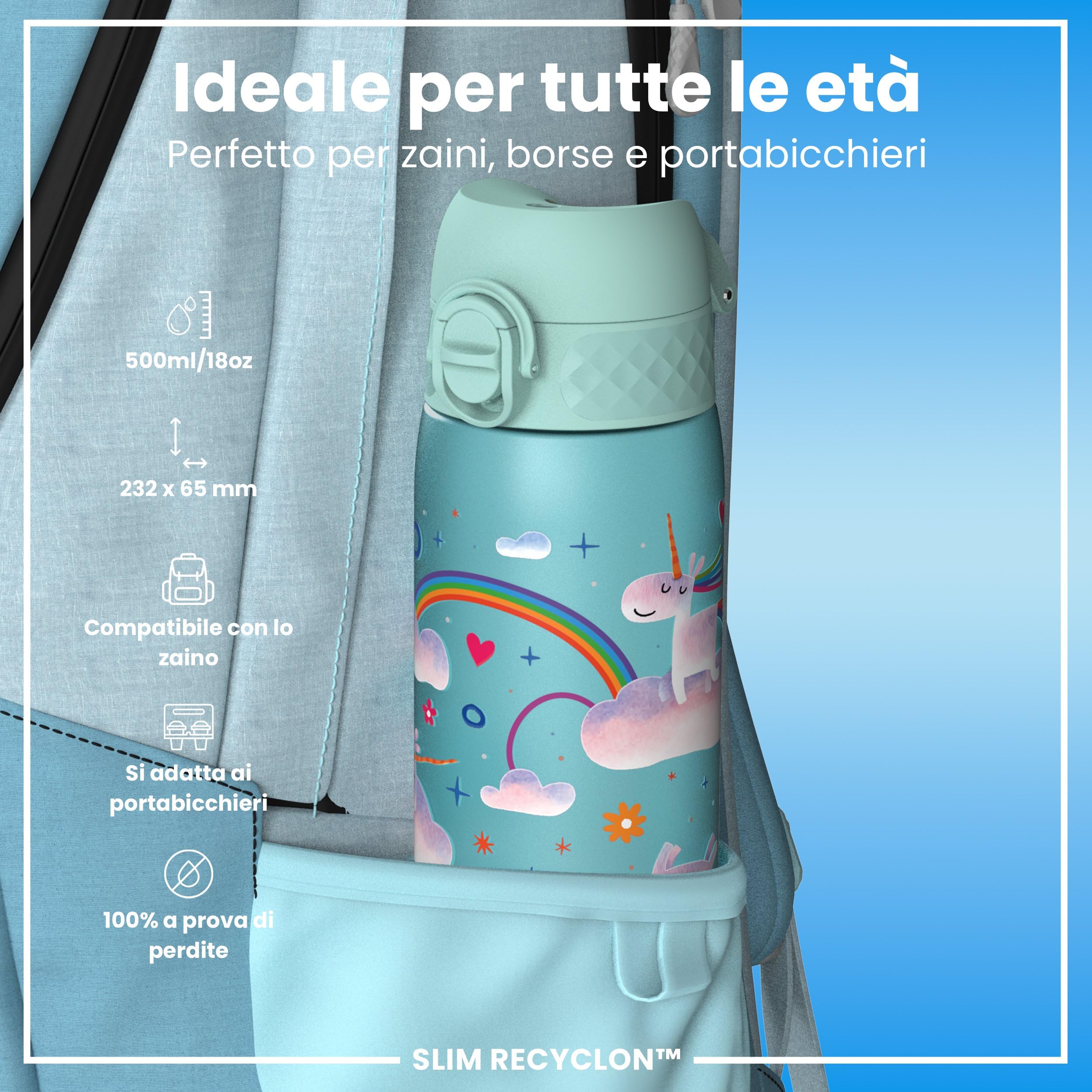 Borraccia Ion8 500ml|borraccia Unicorno Arcobaleno|borraccia Bambini Senza Bpa|borraccia Sportiva Lavabile|borraccia Portabicchieri - Foto 2