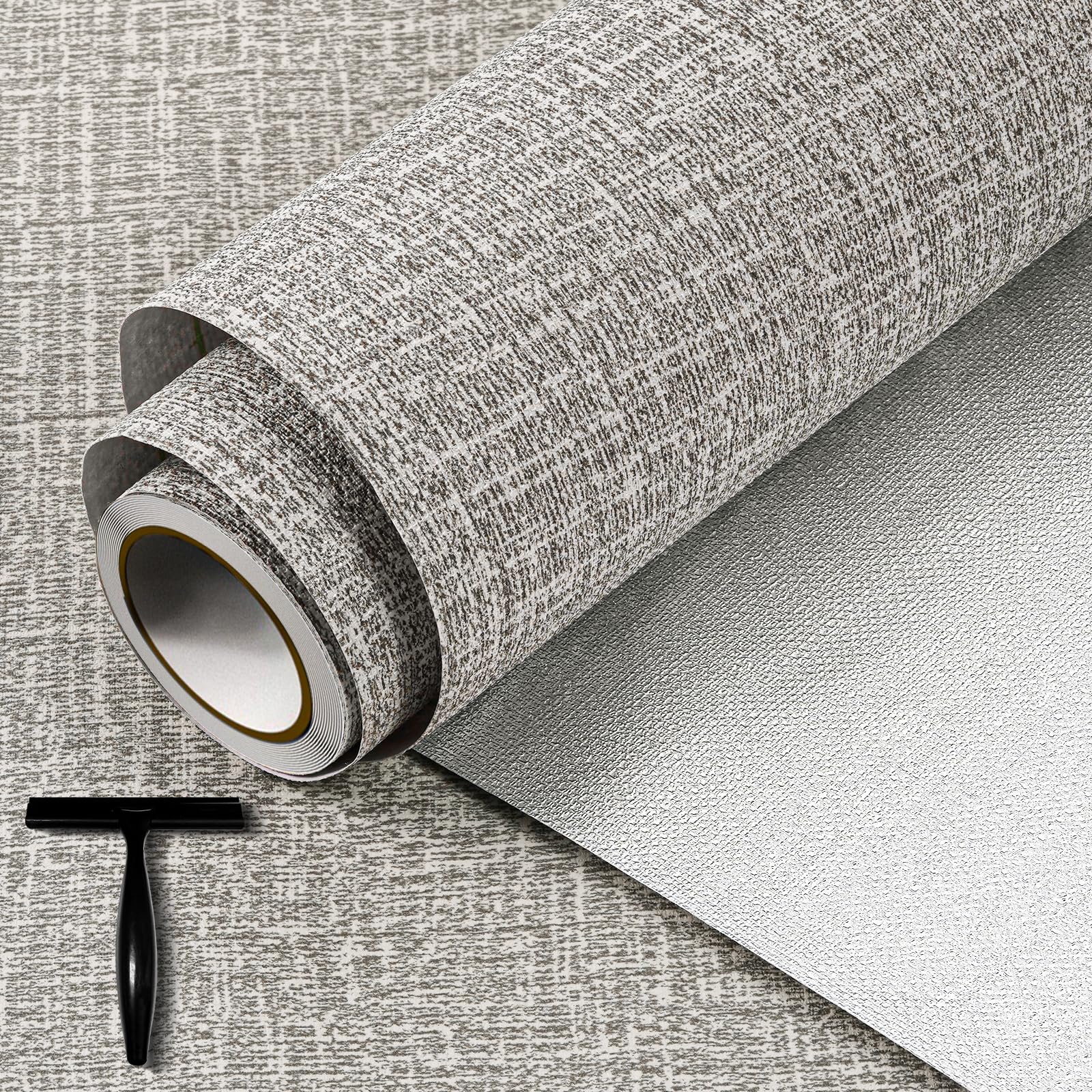 WADILE Wallpaper Peel and Stick for Cabinets and Removable Wall Paper, Texture Adhesive Removable Contact Paper for Bathroom Garage Living Room 40cm × 1000cm Gray