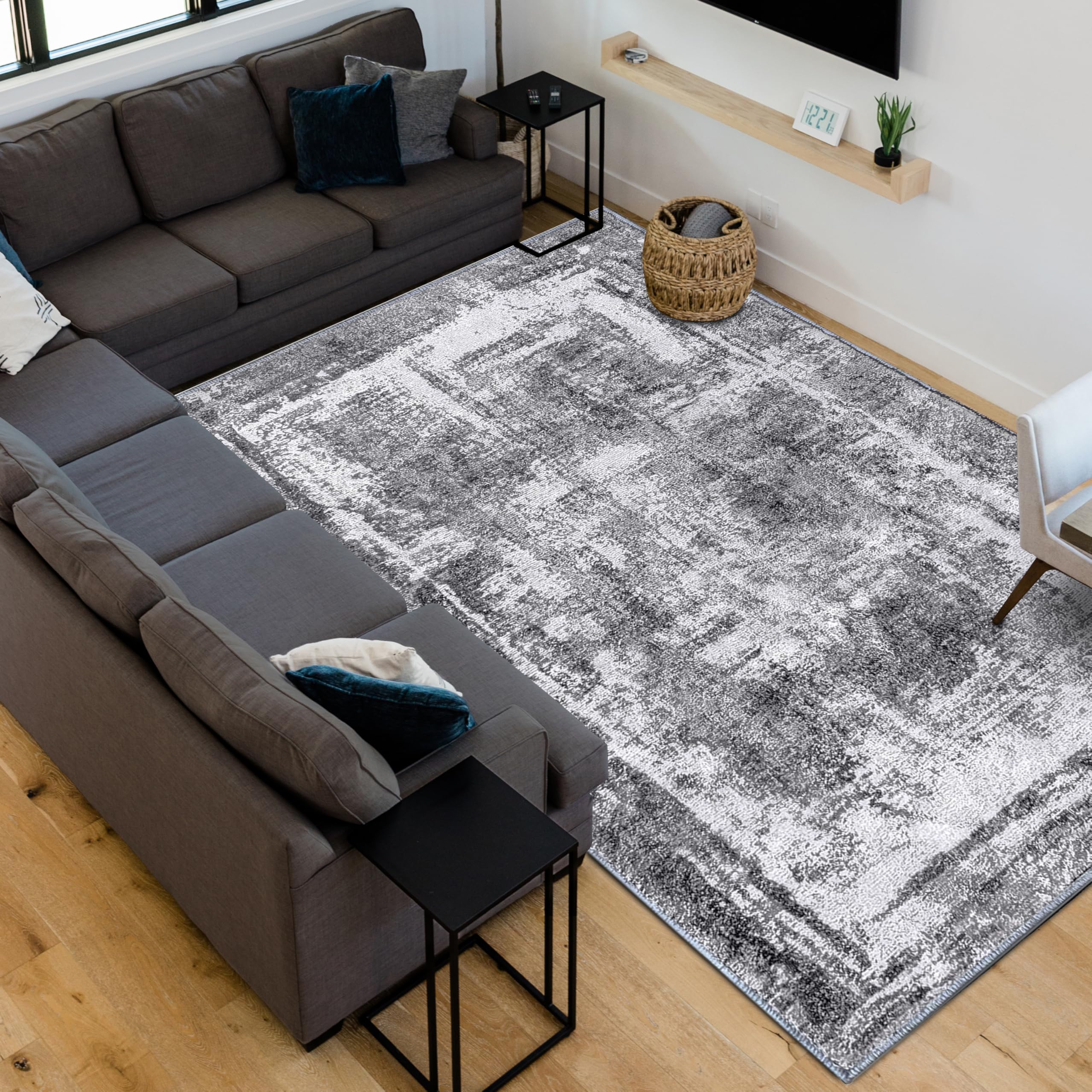 Hudson Comfort 5x7 Area Rug – Machine Washable & Pet-Friendly Rug for Living Room, Bedroom, Nursery, & Offices – Super Soft Faux Rabbit Rug - 8mm Pile