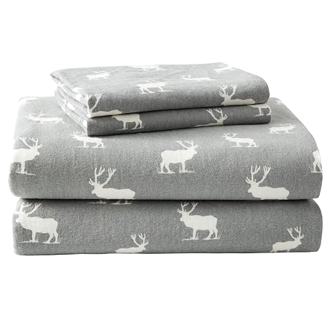 Eddie Bauer - Flannel Sheets Queen Size Anti-Pilling Wrinkle Resistant Cotton Touchably Soft for All-Season Comfort - Bed