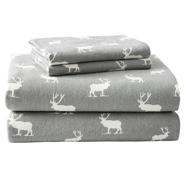 Eddie Bauer - Flannel Sheets Queen Size Anti-Pilling Wrinkle Resistant Cotton Touchably Soft for All-Season Comfort - Bed