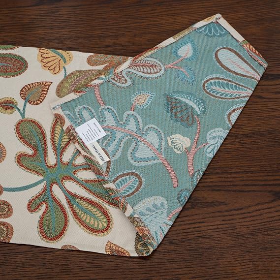 Tropical Leaf Table Runner for Home Decor 13X90 Inches Teal Brown Seasonal Dining Table Decoration for Home