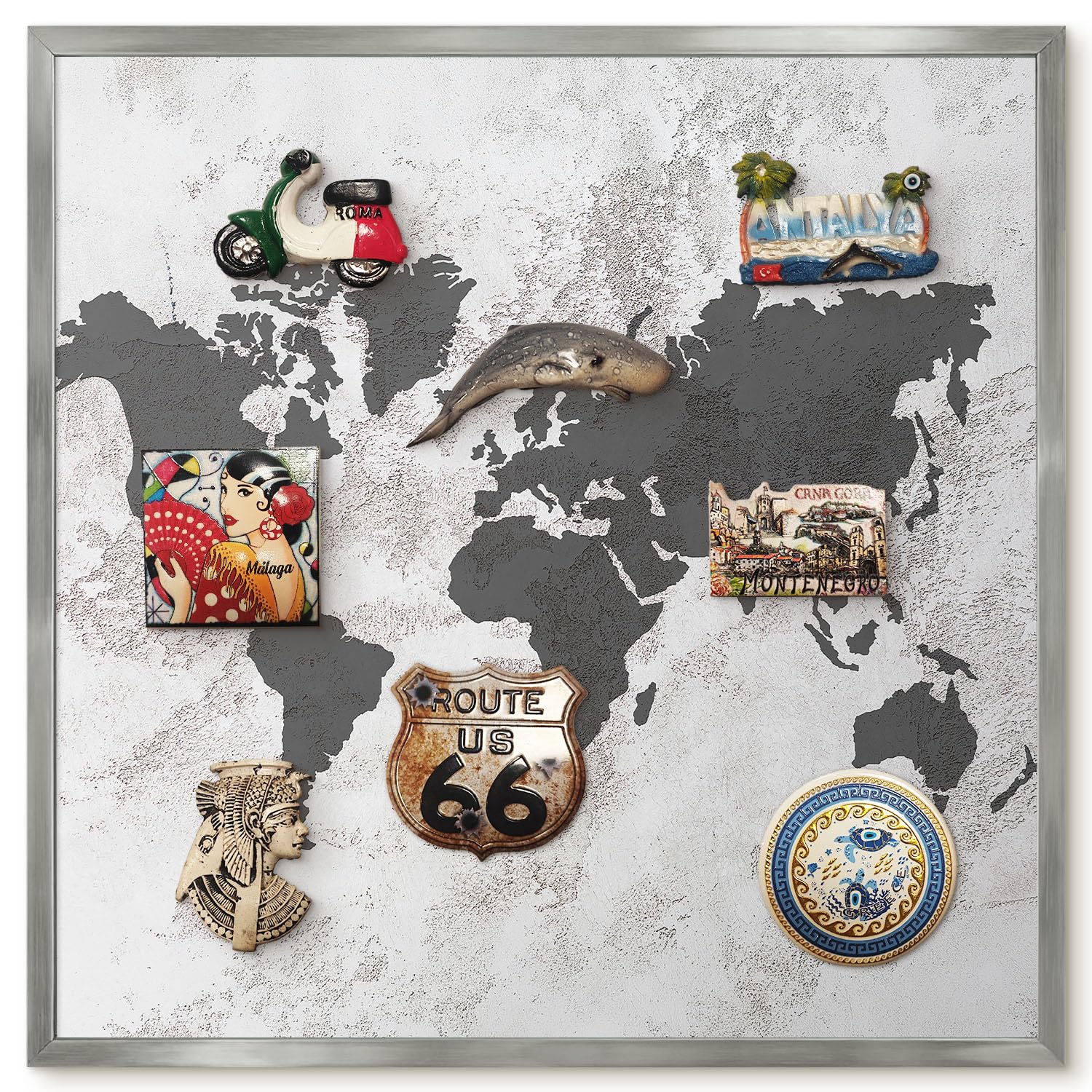 Pizarra de Menú para Restaurantes 50x50 Mappa del mondo Marco Plateado