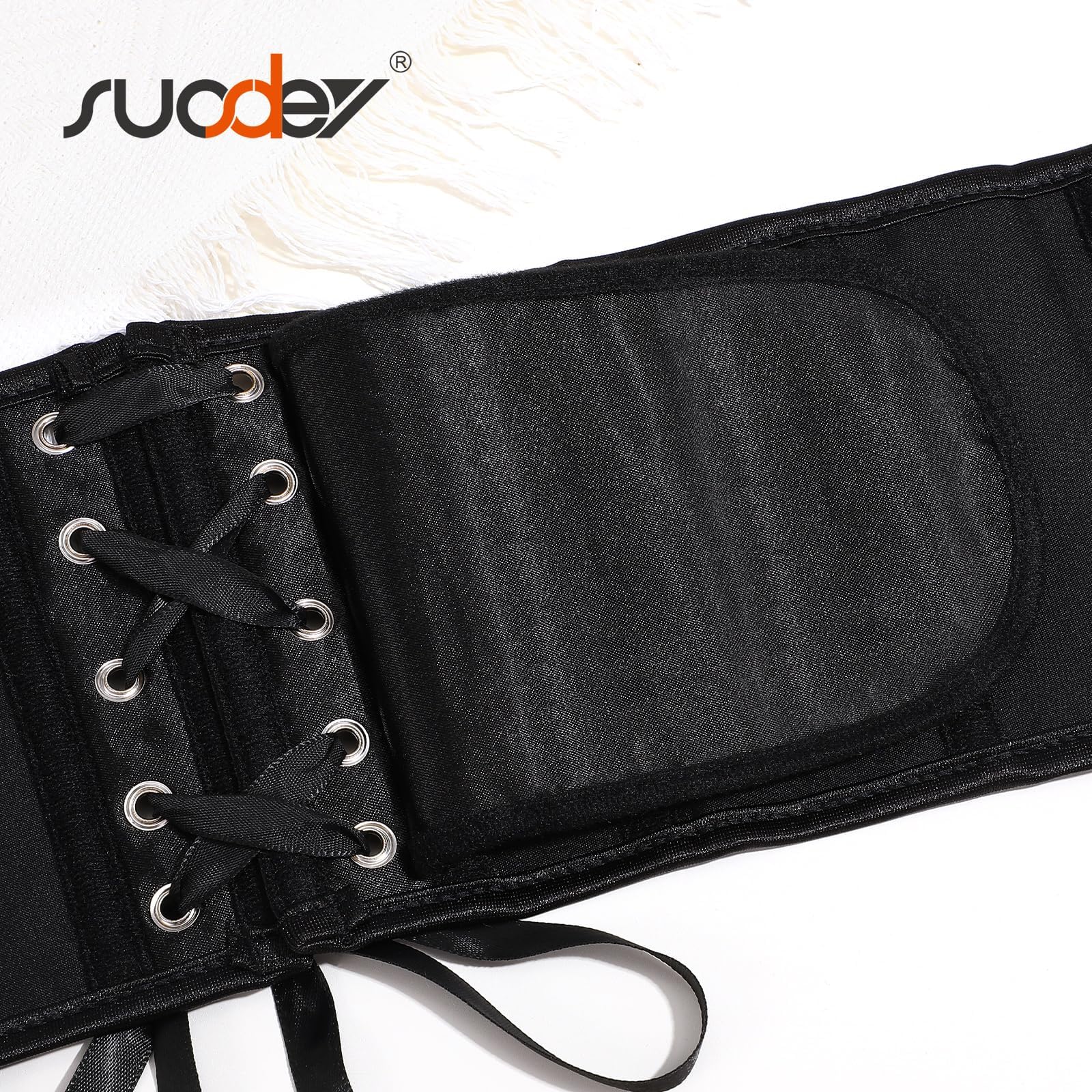 SUOSDEY Jacquard Corset Belt for Women Underbust Boned Lace Up Bustier Waspie Belt Renaissance Steampunk Pirate Corset: 03-black(glossy) Fit Waist Size 33"-36"