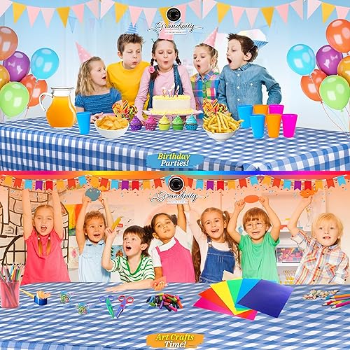 Miniatura 4 de Mantel de plástico de alta calidad - 54 in. x 108 pulgadas. Grandipity - Mantel rectangular (6 y 12 unidades), Cuadros de cuadros azules.