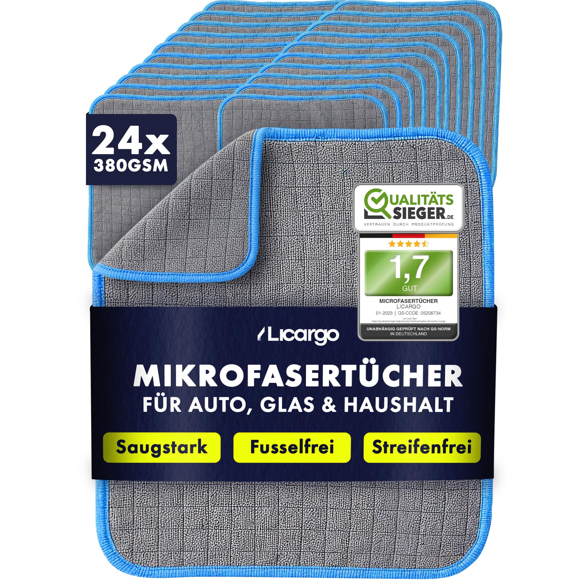 LICARGO Mikrofasertücher Auto - fusselfrei und saugstark für Autopflege innen & außen - lackschonend mit 380 GSM - 40×40 cm zum Polieren, Reinigen & Trocknen (24, Grau)
