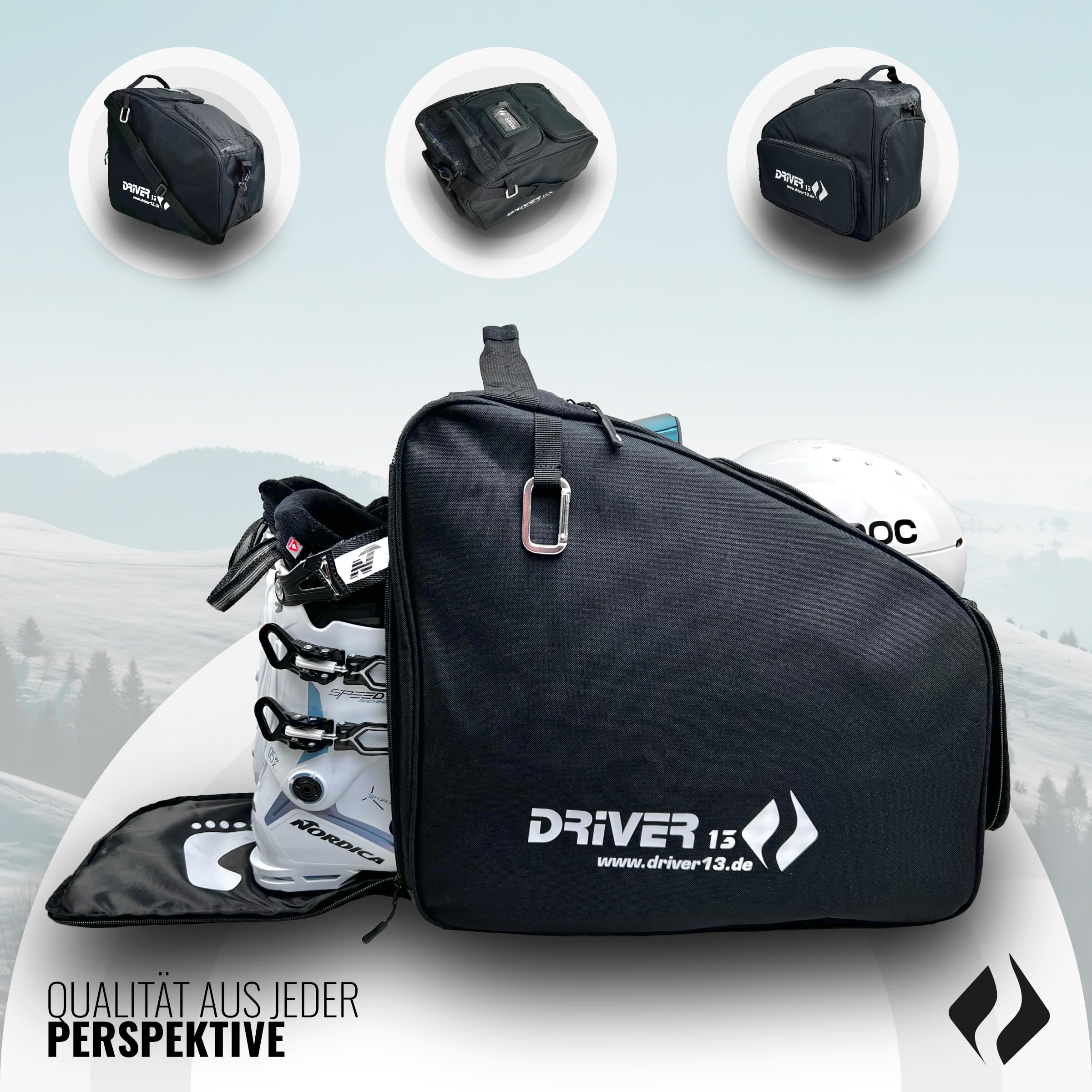 Driver13 Bolsa para Botas de esquí con Compartimento para Casco, Negro