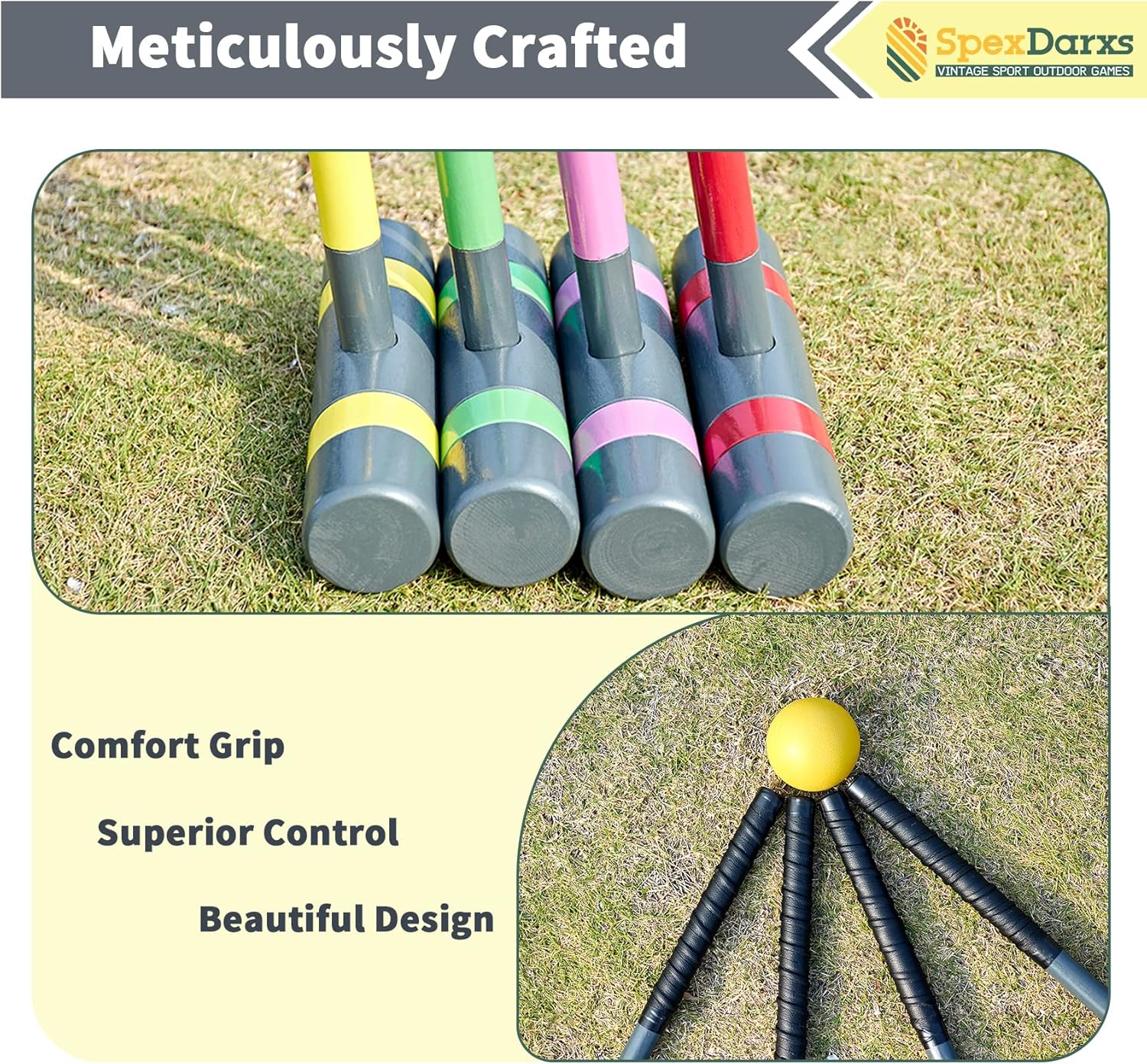 Six Player Deluxe Croquet Set, 35'' Croquette Game with Premium Wooden Mallets/Colored Balls/Wickets/Stakes/Carrying Bag, Outdoor Lawn Backyard Games for Teens Adults Family