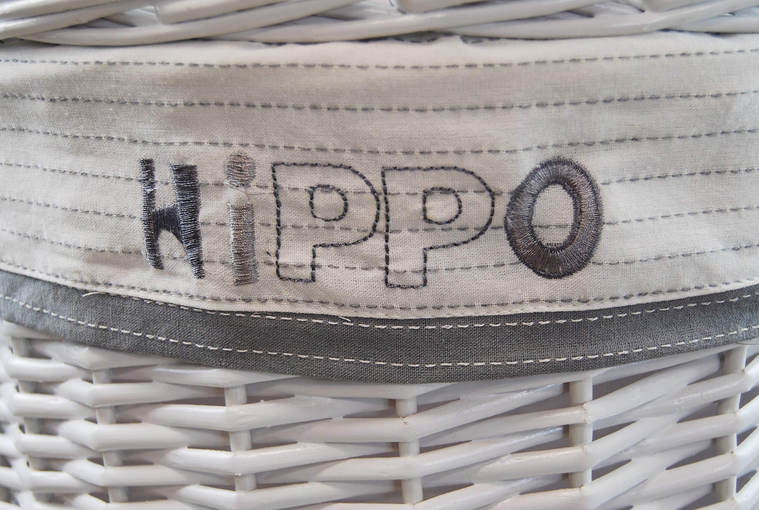 Cesto portabiancheria in Vimini, Bianco e Grigio, Peluche Hippo, D. 46cm H.62cm