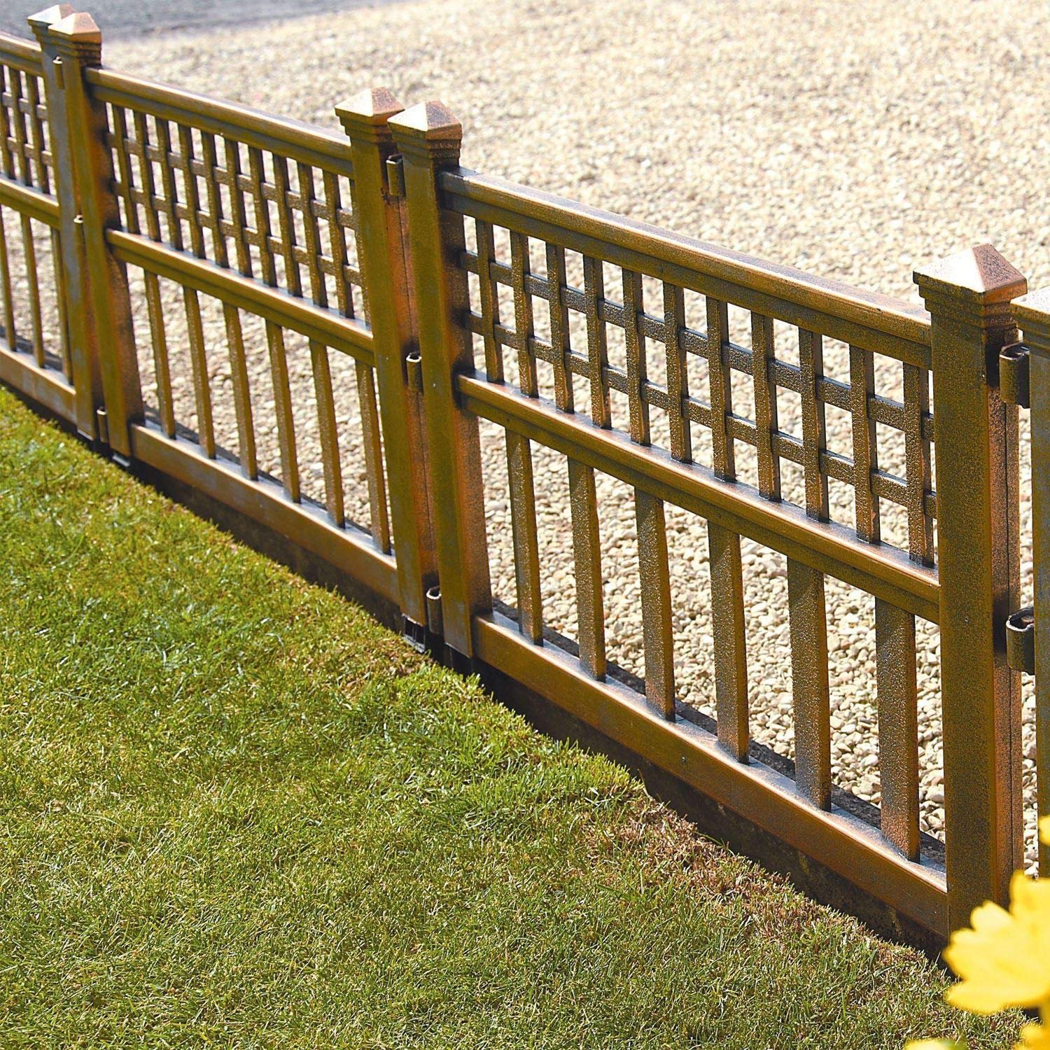 Thrink Pack of 8, Bronze Plastic Fence Panels Garden Lawn Edging | Constructed From a Tough Polyurethane | With Bronze Coloured Finish | Quick And Easy To Install | 240cm Long Fence