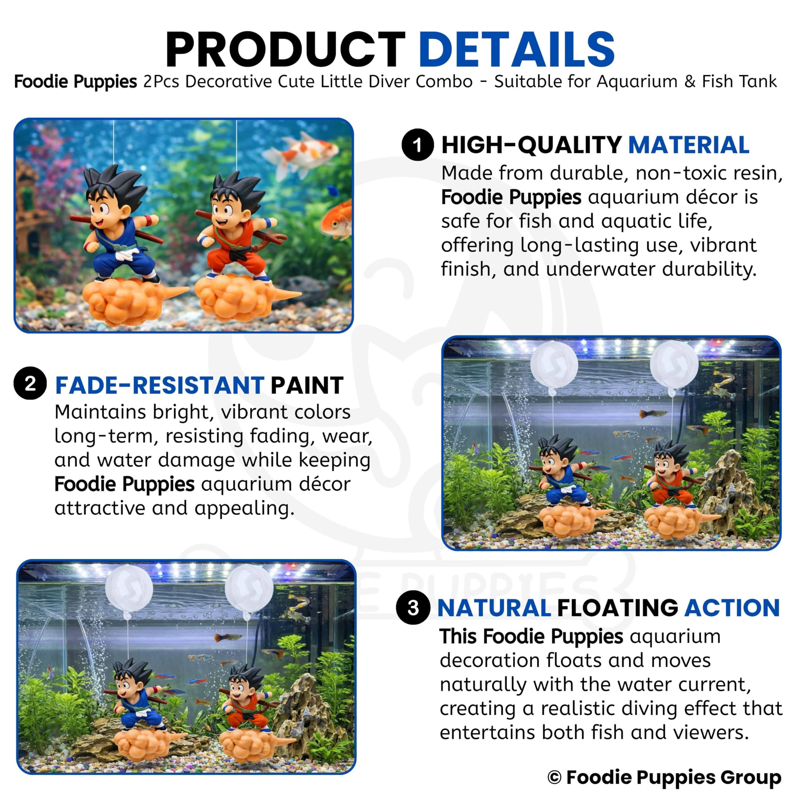 Foodie Puppies 2pcs Aquarium Resin Cute Diver Combo of Cute Little Diver Decoration for Home Office, Creative Fish Tank Accessories, Decorations, Marine Landscaping 2