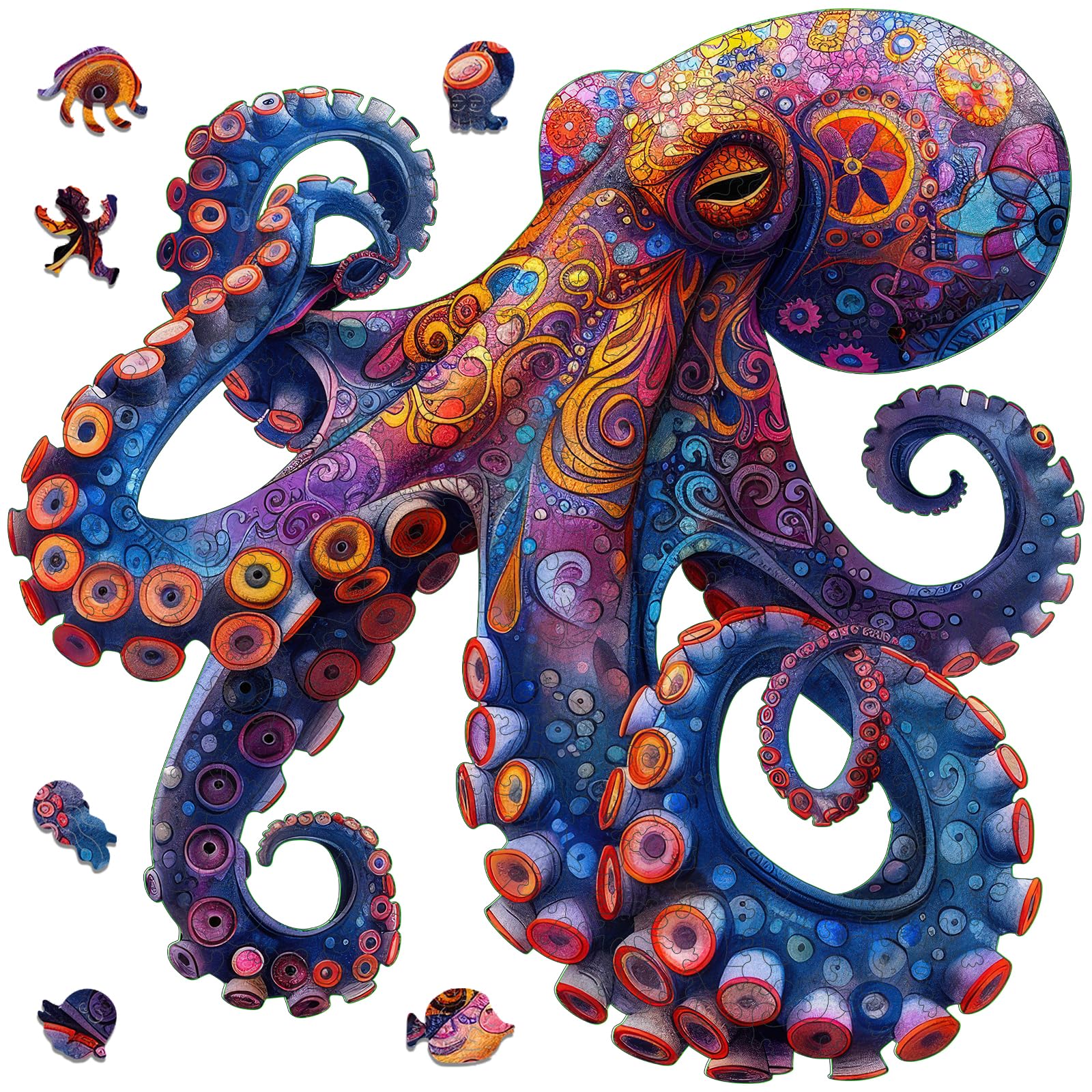 Mys Aurora Octopus Puzzles for Adults, 5MM Thick Wooden Jigsaw Puzzles 200 Pieces, Unique Shape Puzzle Ocean Wood Puzzles for Adults and Kids Birthday
