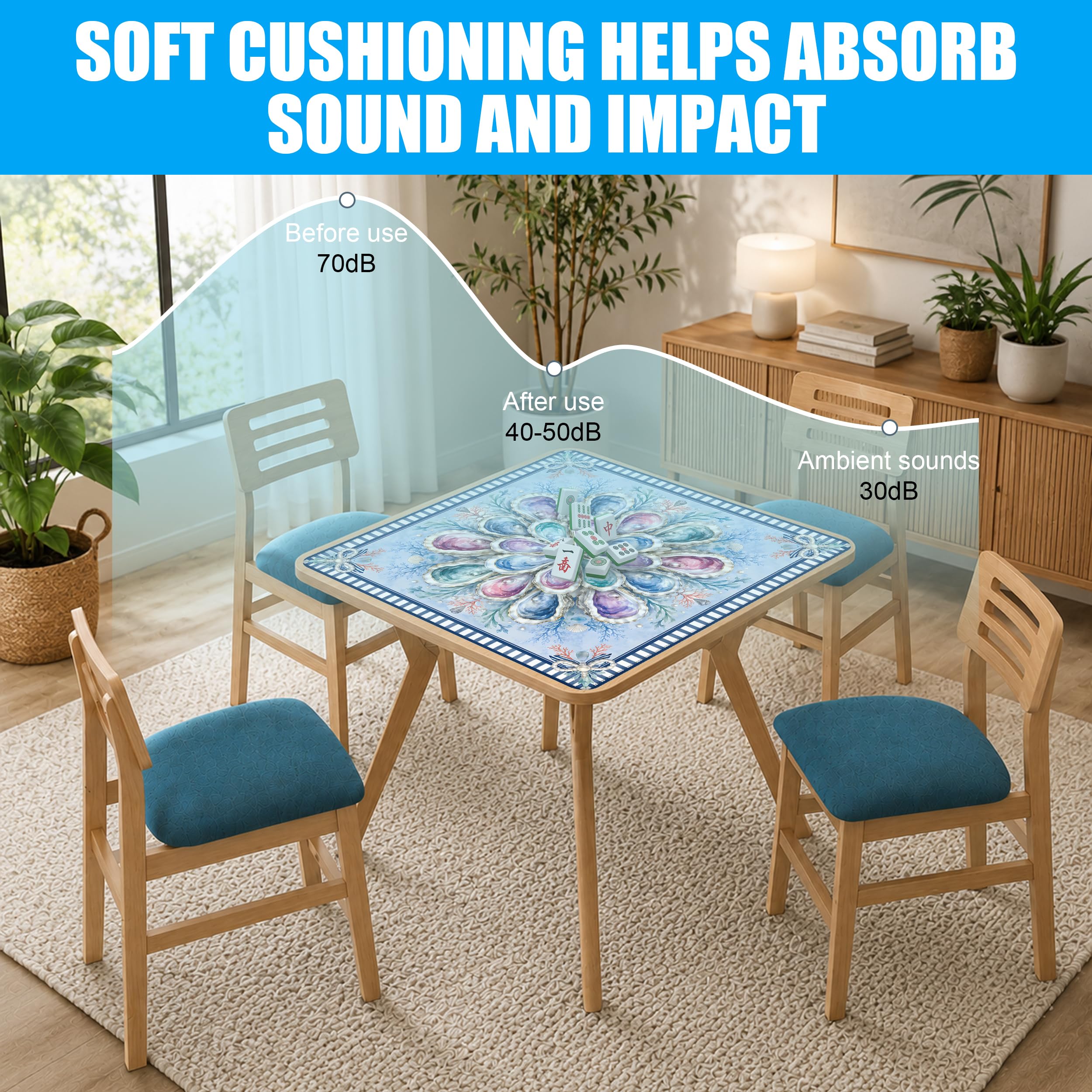 SODAVA Tapis de mahjong à rayures bleues et blanches - 31,5 x 31,5 cm - Antidérapant - Réduction du bruit - Pour mahjong, jeux de société, cadeaux pour joueurs de carrelage, clubs avec sac de