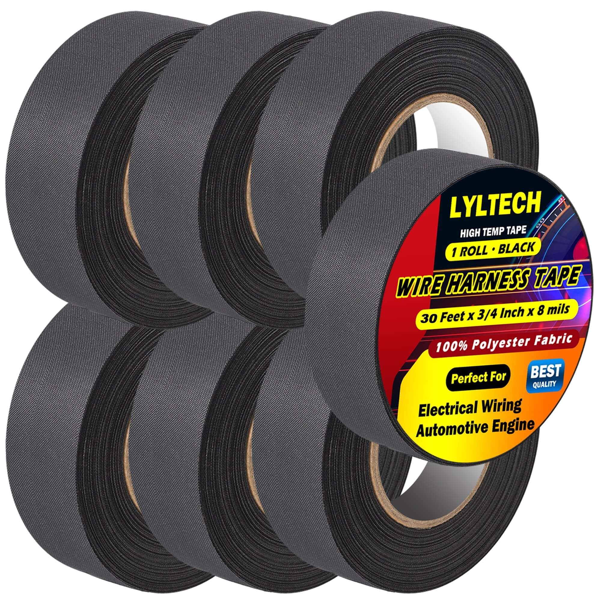 Wire Harness Tape 7 Rolls, Polyester Fabric,Flame Retardant,at 257℉ to -40℉, Wiring Loom Harness Electrical Tape,Each Roll 3/4 inch x 30 ft
