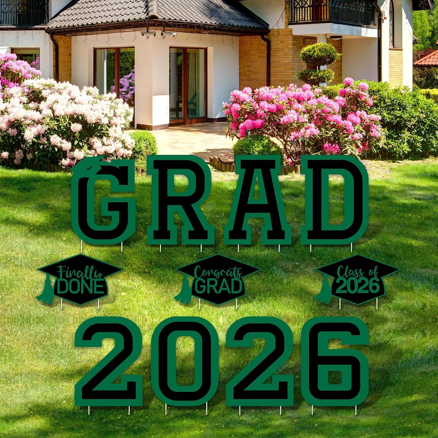 Tatuo 11 Pcs Graduation Yard Sign Decorations Congrats Graduation Lawn Signs 2026 Grad Yard Decor with 23 Stakes for Outdoor Grad Party(Pink,Simple Style)