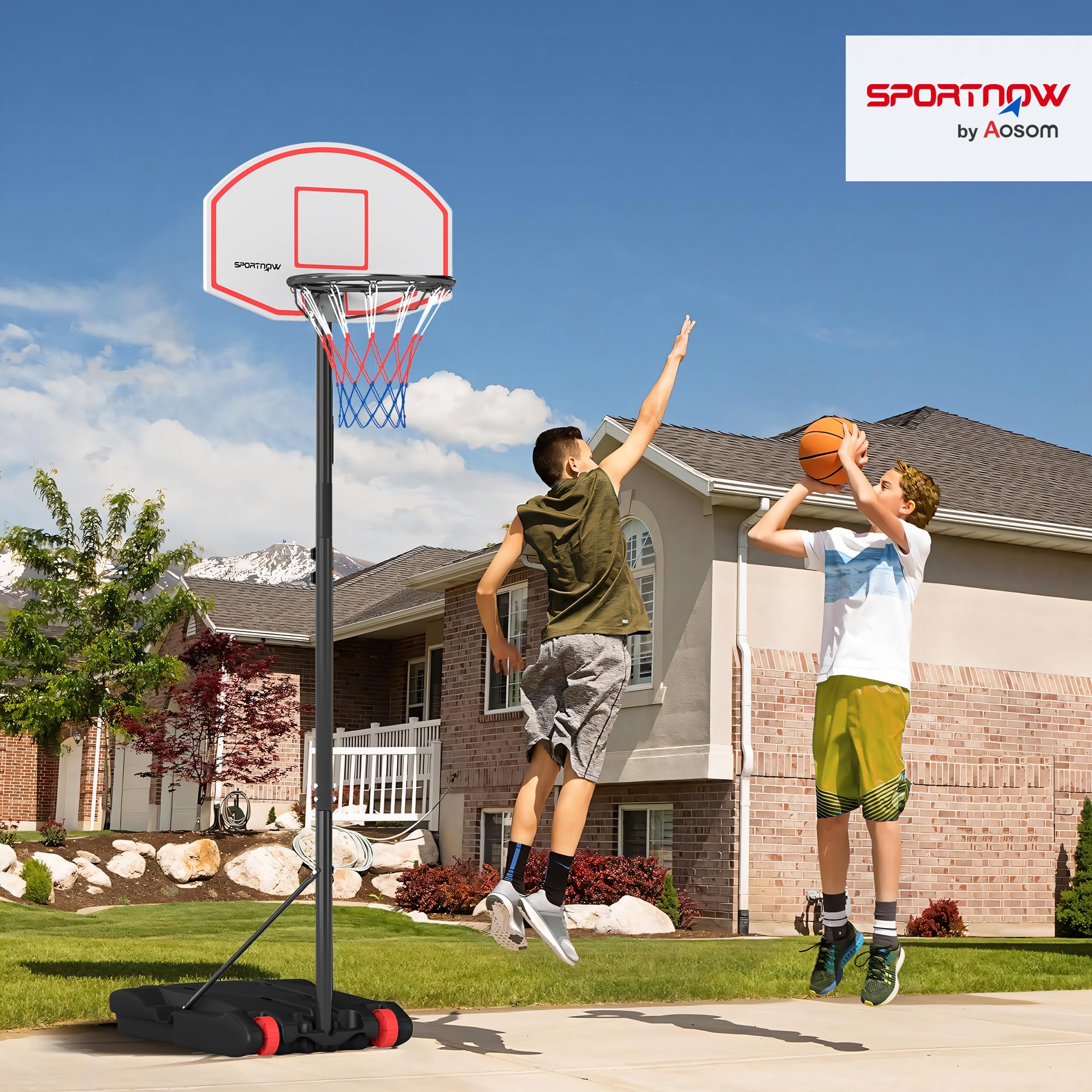 SPORTNOW Canasta de Baloncesto Exterior Tablero Dardos Altura Ajustable 210-247 cm Aro Portátil Ruedas Base Rellenable Negro