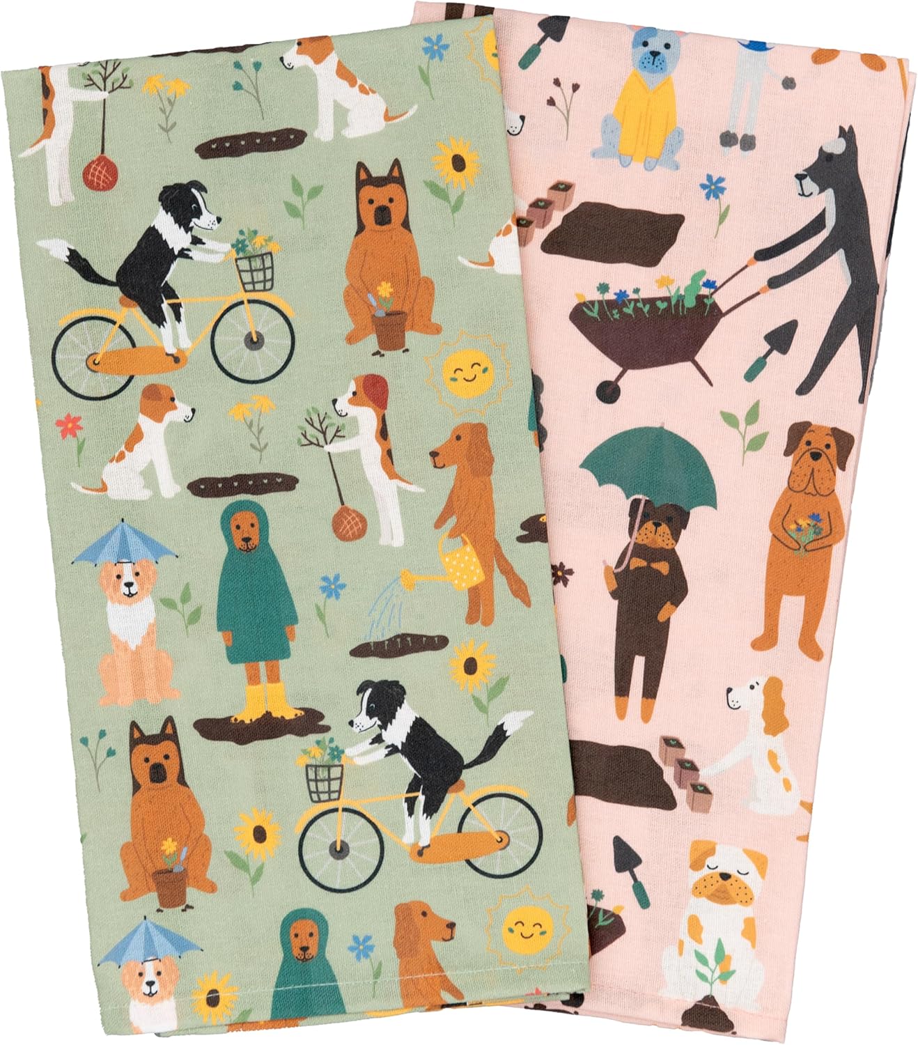Puppington Dog Kitchen Towels for Plant Lovers - Gardening Gifts for Women & Dog Lovers - Dish Towels Dog Mom Gifts for Gardeners 2-Pack (Spring Pups)