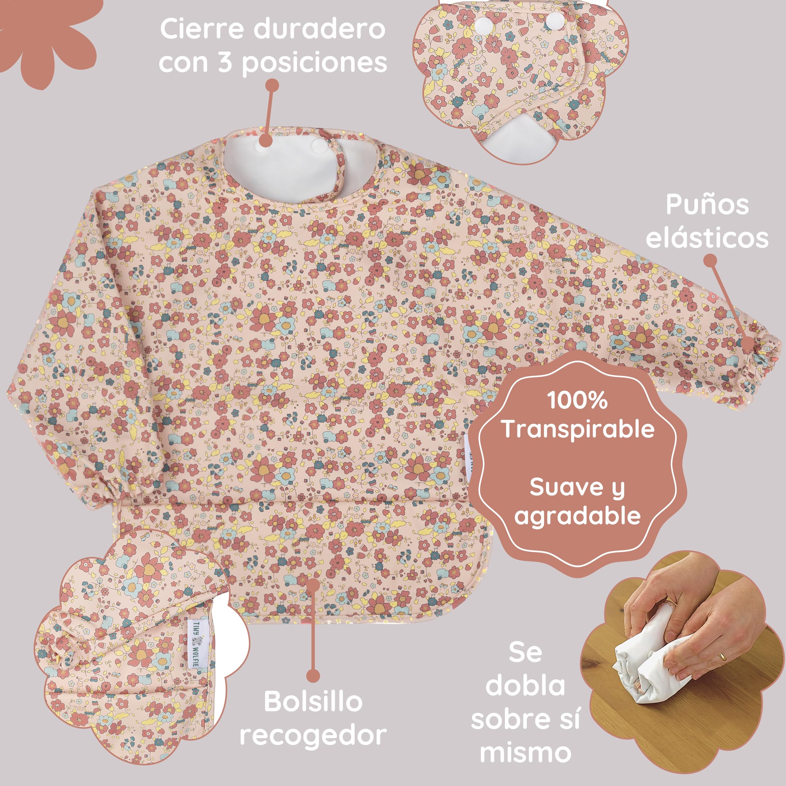 Babero con Mangas Impermeable Bebé ideal BLW. Babi Guardería para Comer y Pintar con Manga Larga Niños y Niñas de 6 a 36 Meses hasta 3 Años. Fácil Limpieza. Muy Suave. Regalo Bebe Navidad