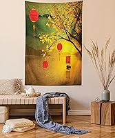 Vista 18 de Ambesonne Tapiz de palmera, impresión de imagen de atardecer tropical, estilo vintage, playa de verano, para colgar en la pared para dormitorio