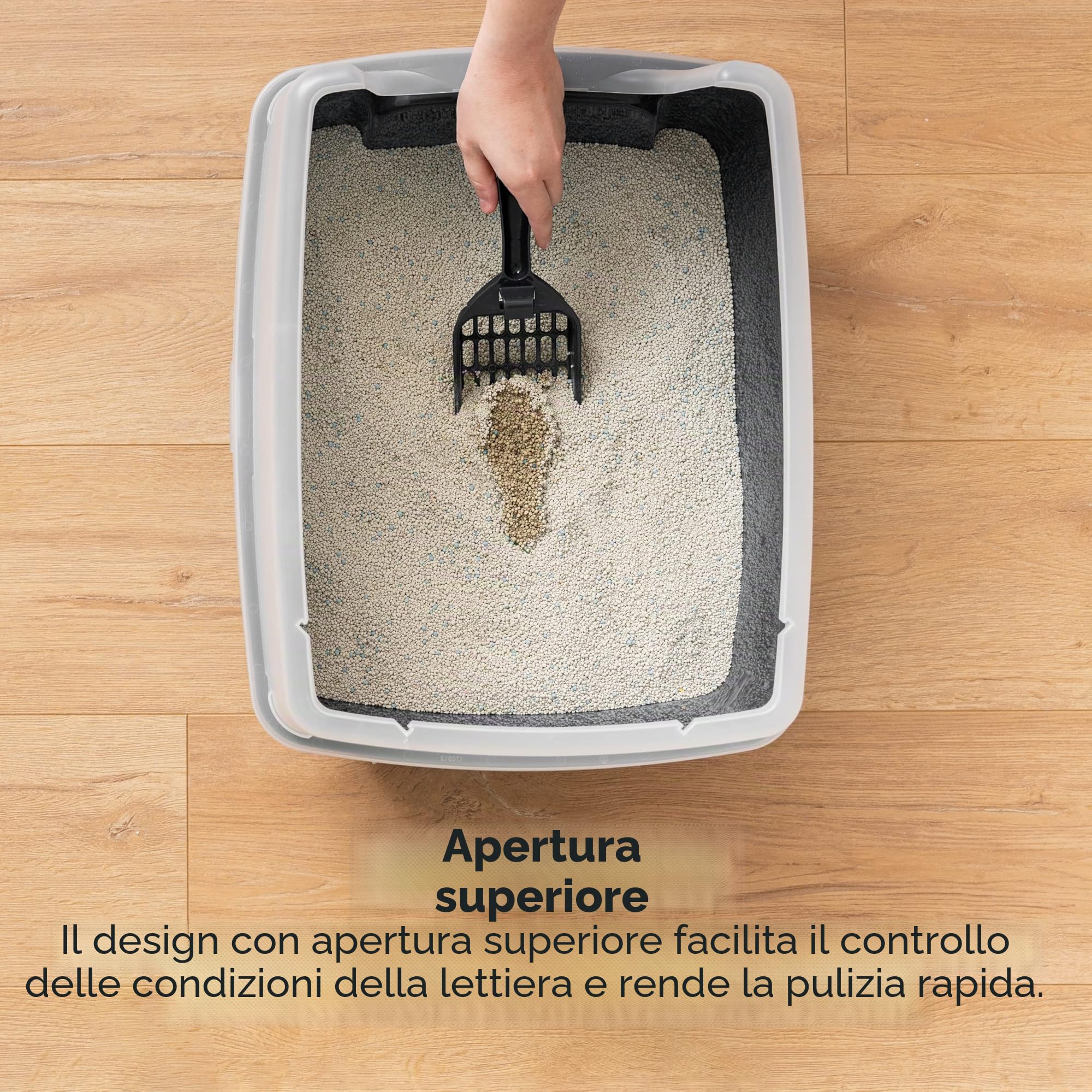 Iris Ohyama Vassoio per Lettiera per Gatti con Paletta, Set di 2, Beige, Facile da pulire, Box per gatti, Pareti Rimovibili, Per Gattini, Gatti Adulti, Conigli, Senza BPA, Tetto Aperto, CLH-12