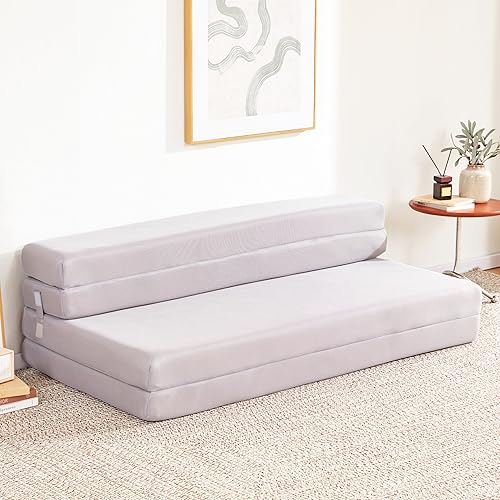 Miniatura 9 de Lazyzizi Colchón plegable de 4 pulgadas, sofá cama plegable para adultos, campamento, invitados, con reposacabezas, funda transpirable y lavable