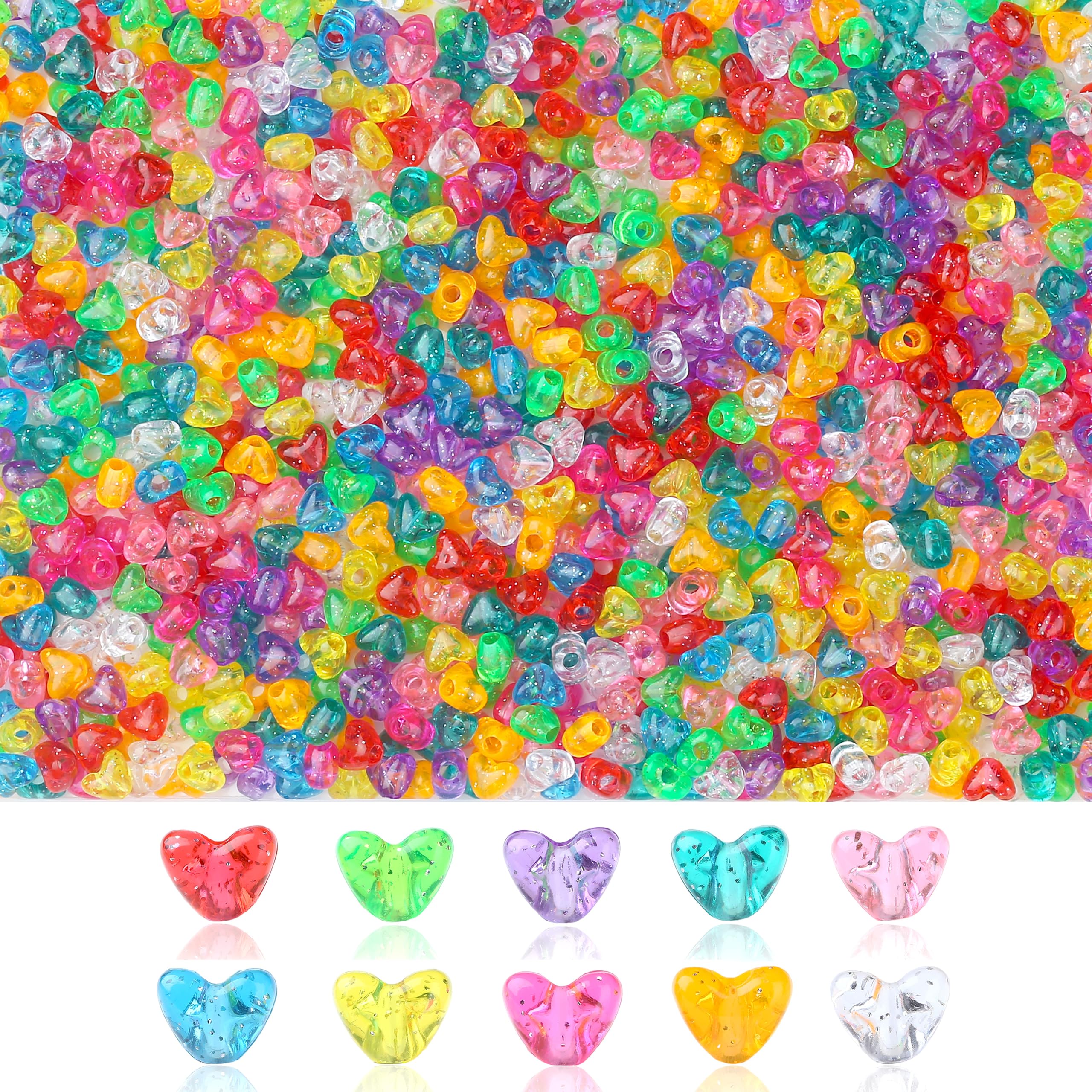XIANNVXI 1000 Pcs 10 Colours Colourful Mixed Heart Beads with Storage Box